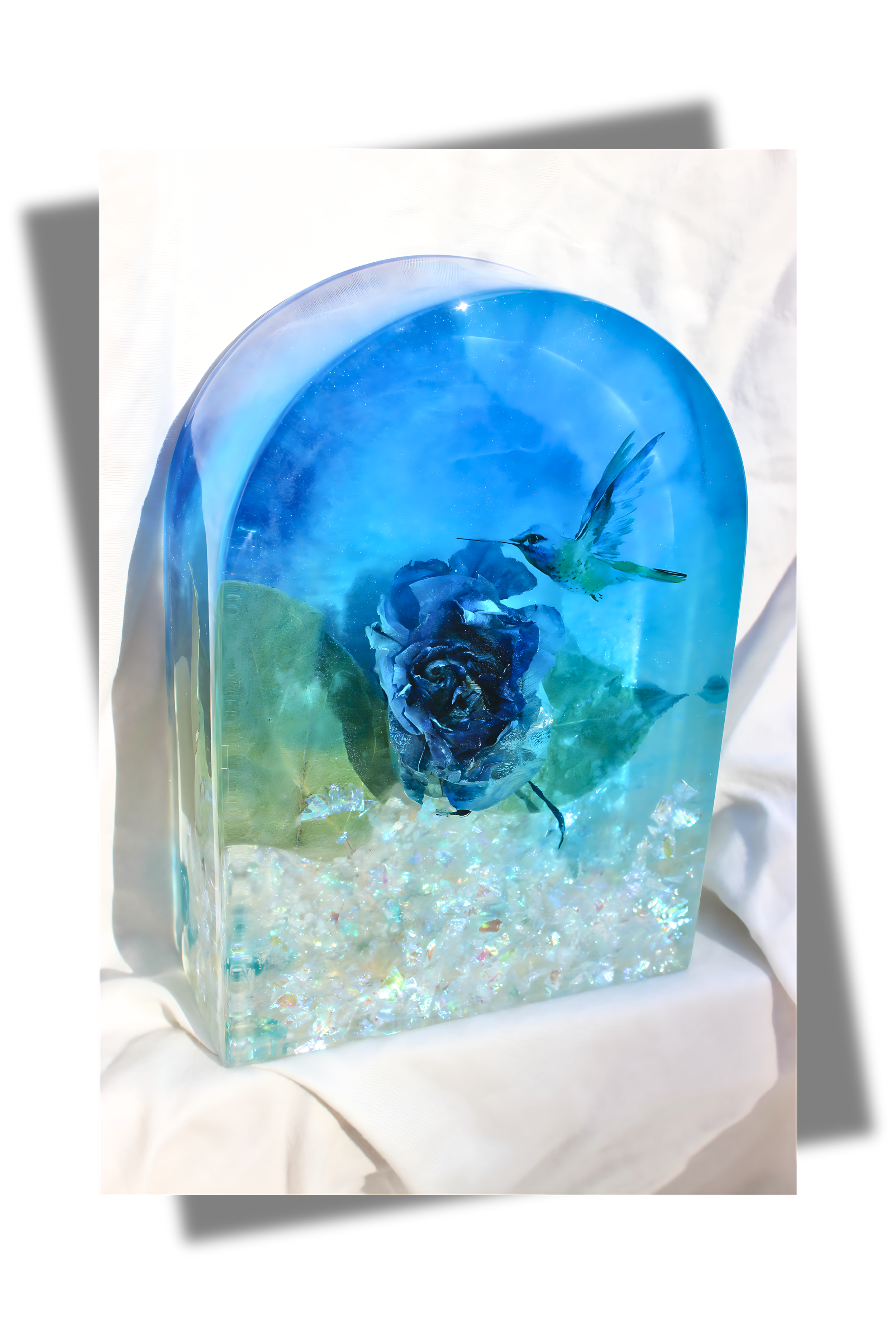 Memories In Blue Real Dried Rose Preservation Epoxy Arch Style Keepsake