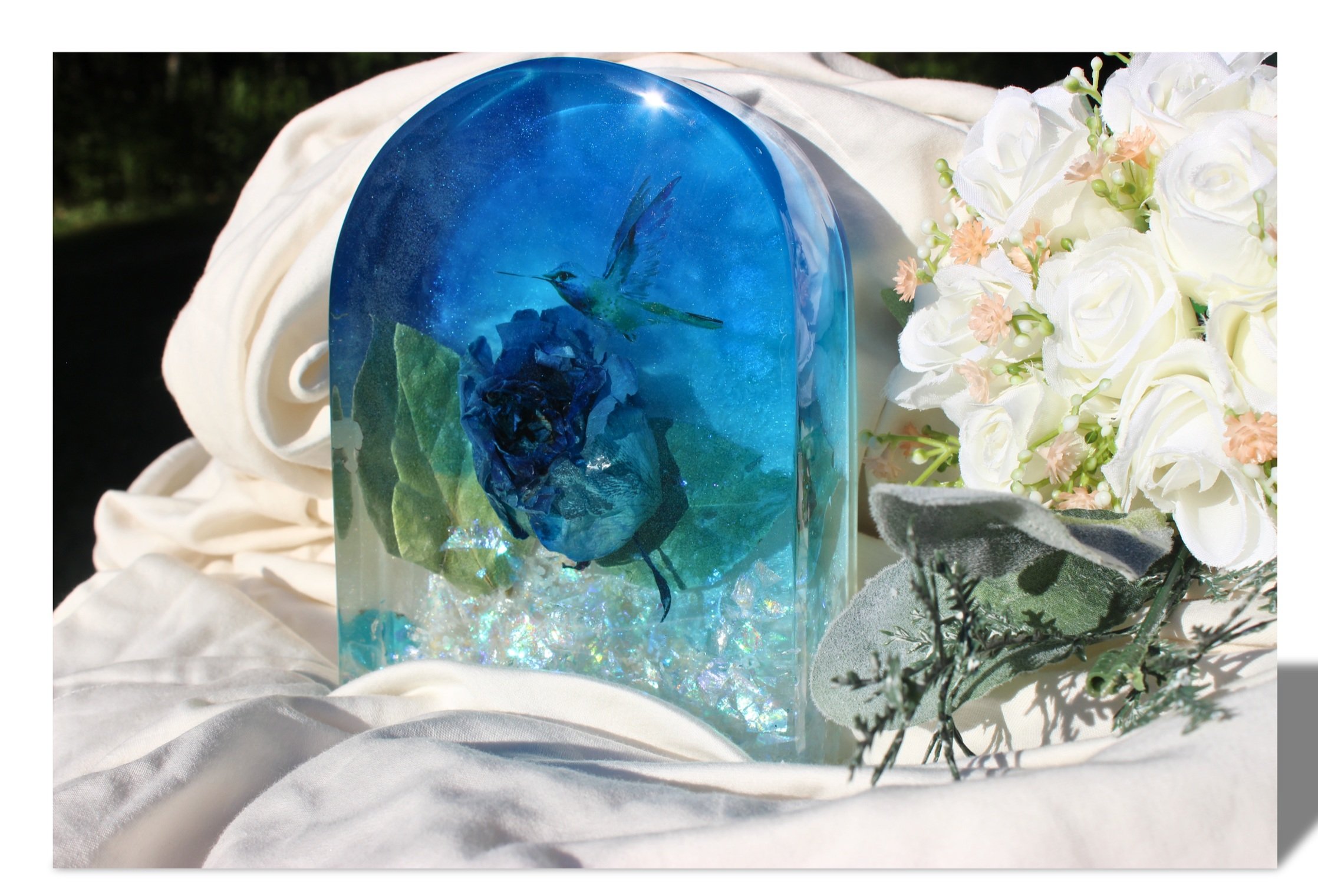 Memories In Blue Real Dried Rose Preservation Epoxy Arch Style Keepsake