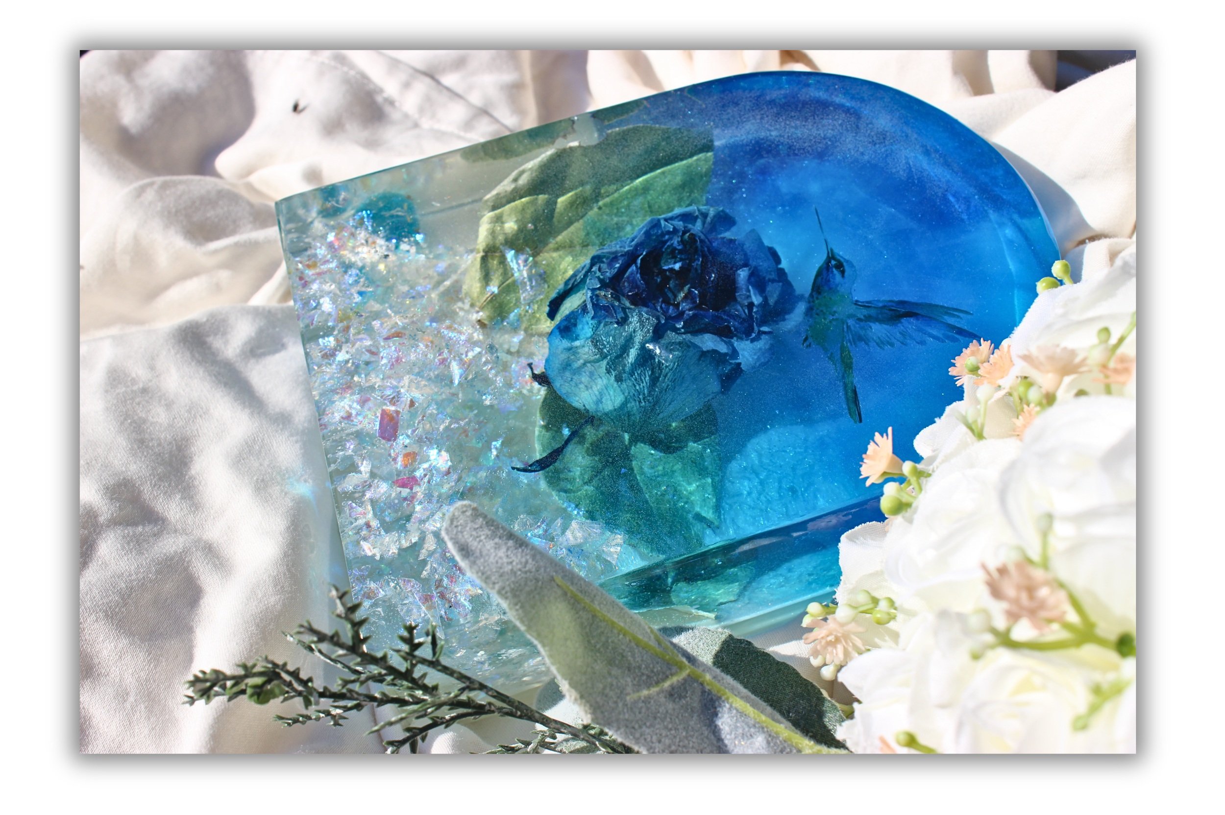 Memories In Blue Real Dried Rose Preservation Epoxy Arch Style Keepsake