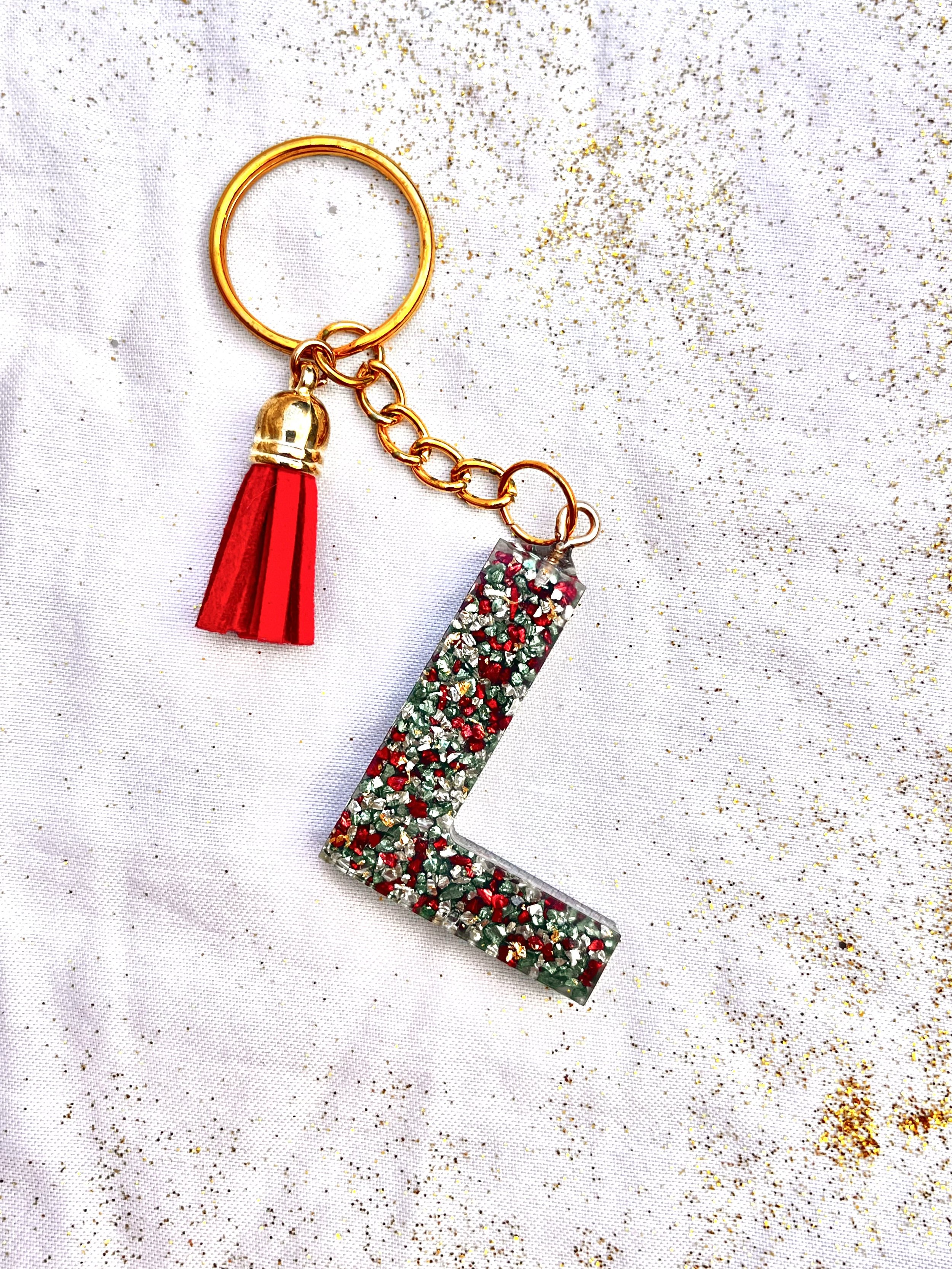 Alphabet Letter Keychain, "L" Keychain, Christmas Spirit Keychain