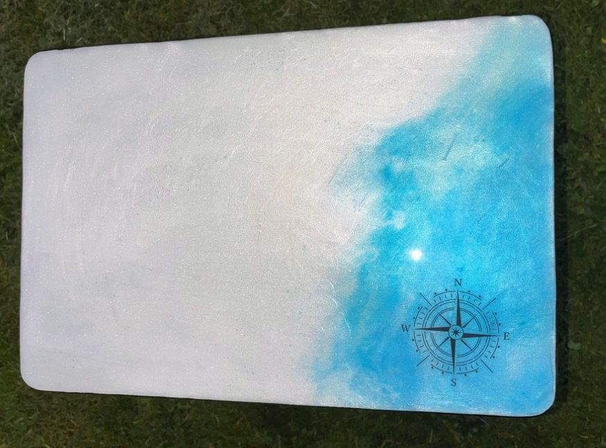 Wanderlust themed White and Blue Epoxy End Table