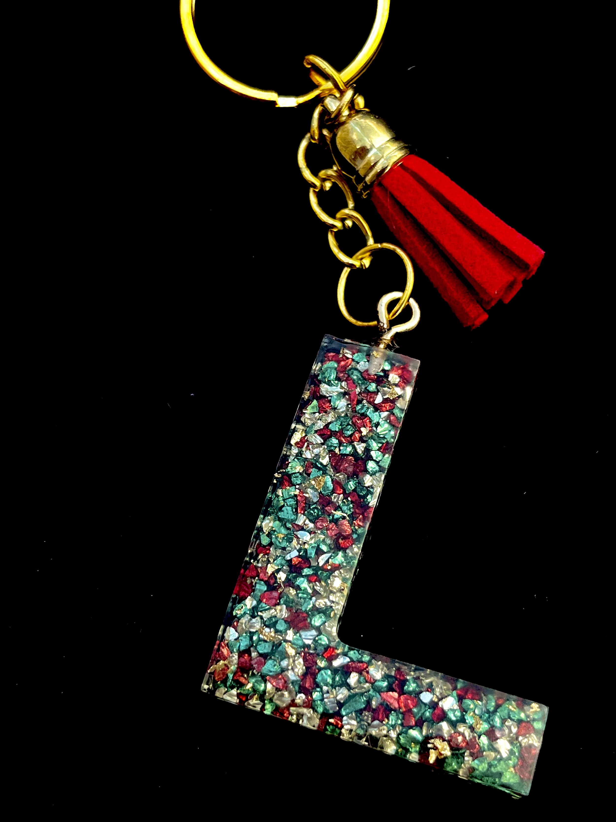 Alphabet Letter Keychain, "L" Keychain, Christmas Spirit Keychain