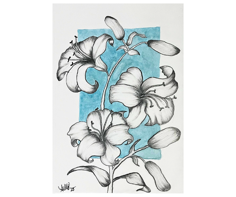 "Azure Lily Serenade" 5.5x8.5 Original