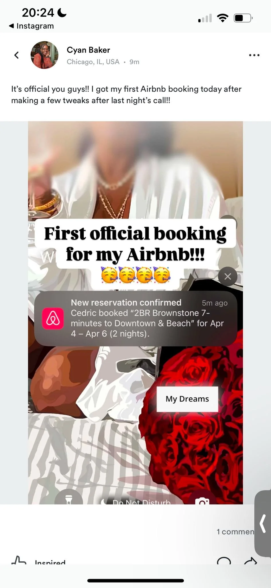 Cyan 1st airbnb booking.jpg