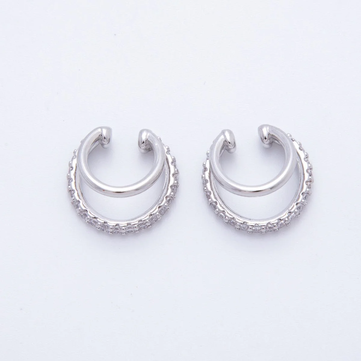 Micro Paved Cz Double Band Ear Cuff Earrings