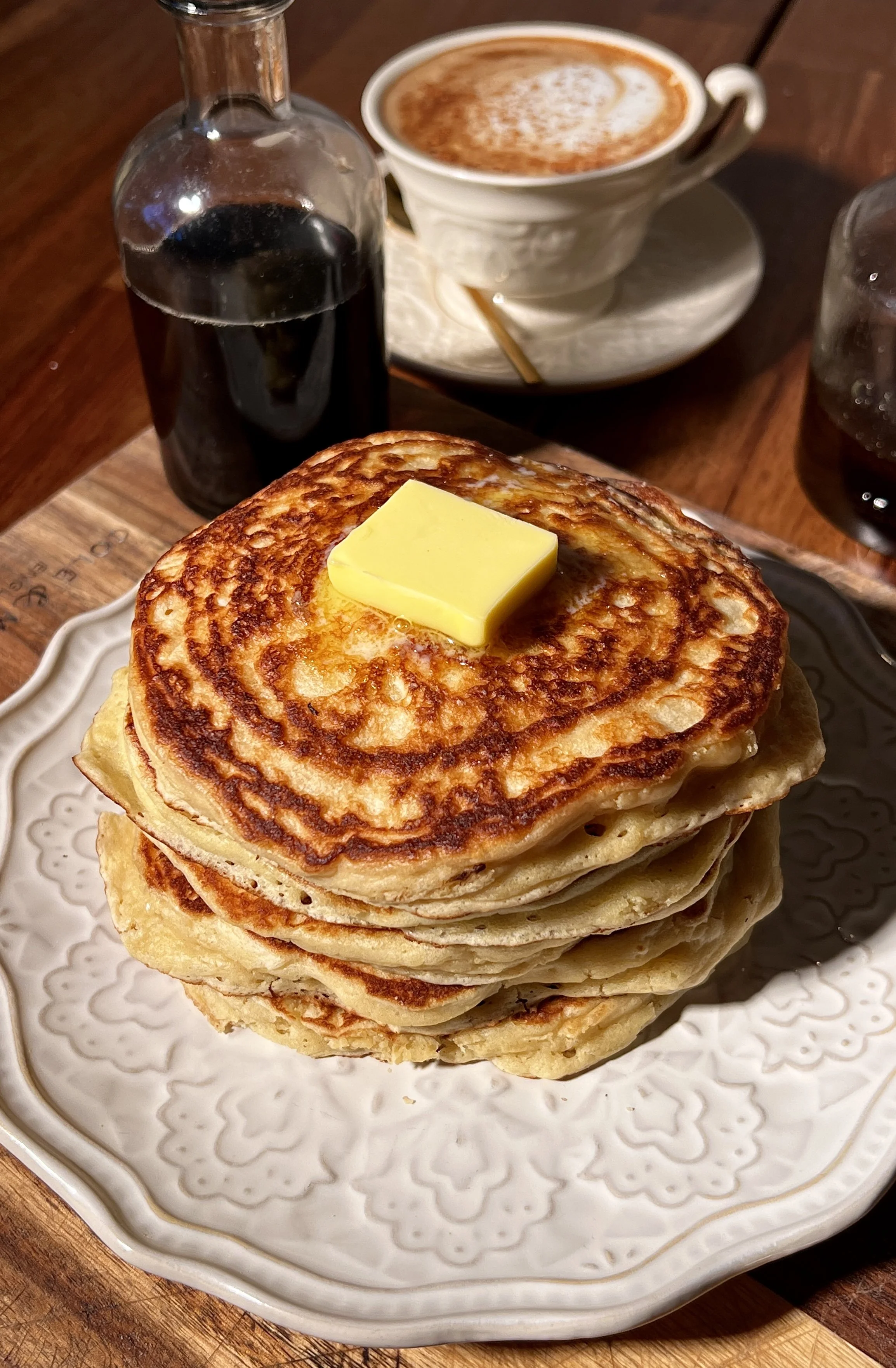 Perfect Classic Buttermilk Pancakes (with a Brown Butter Maple Latte)