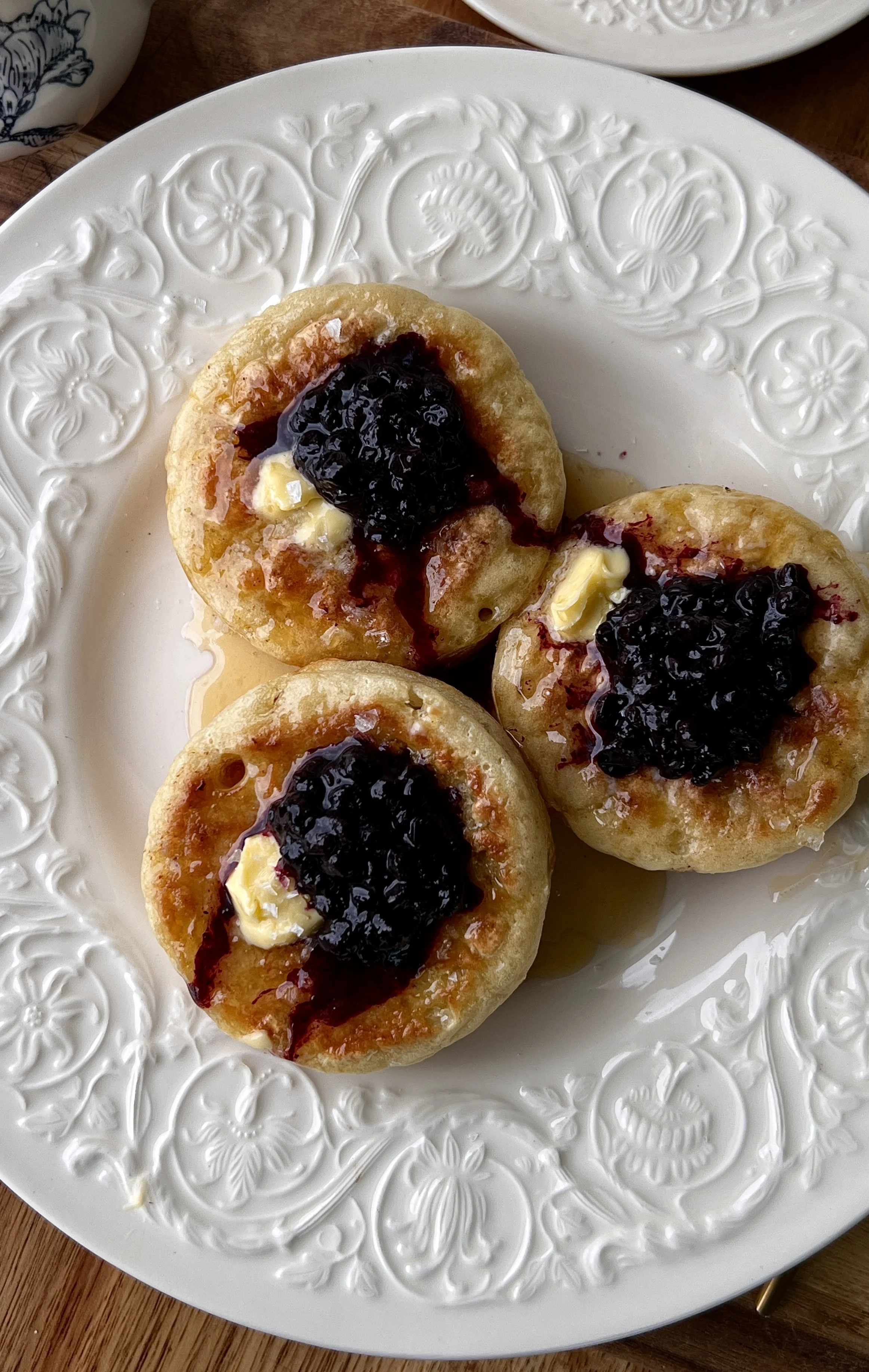 Classic Homemade Crumpets with Homemade Blueberry Compote