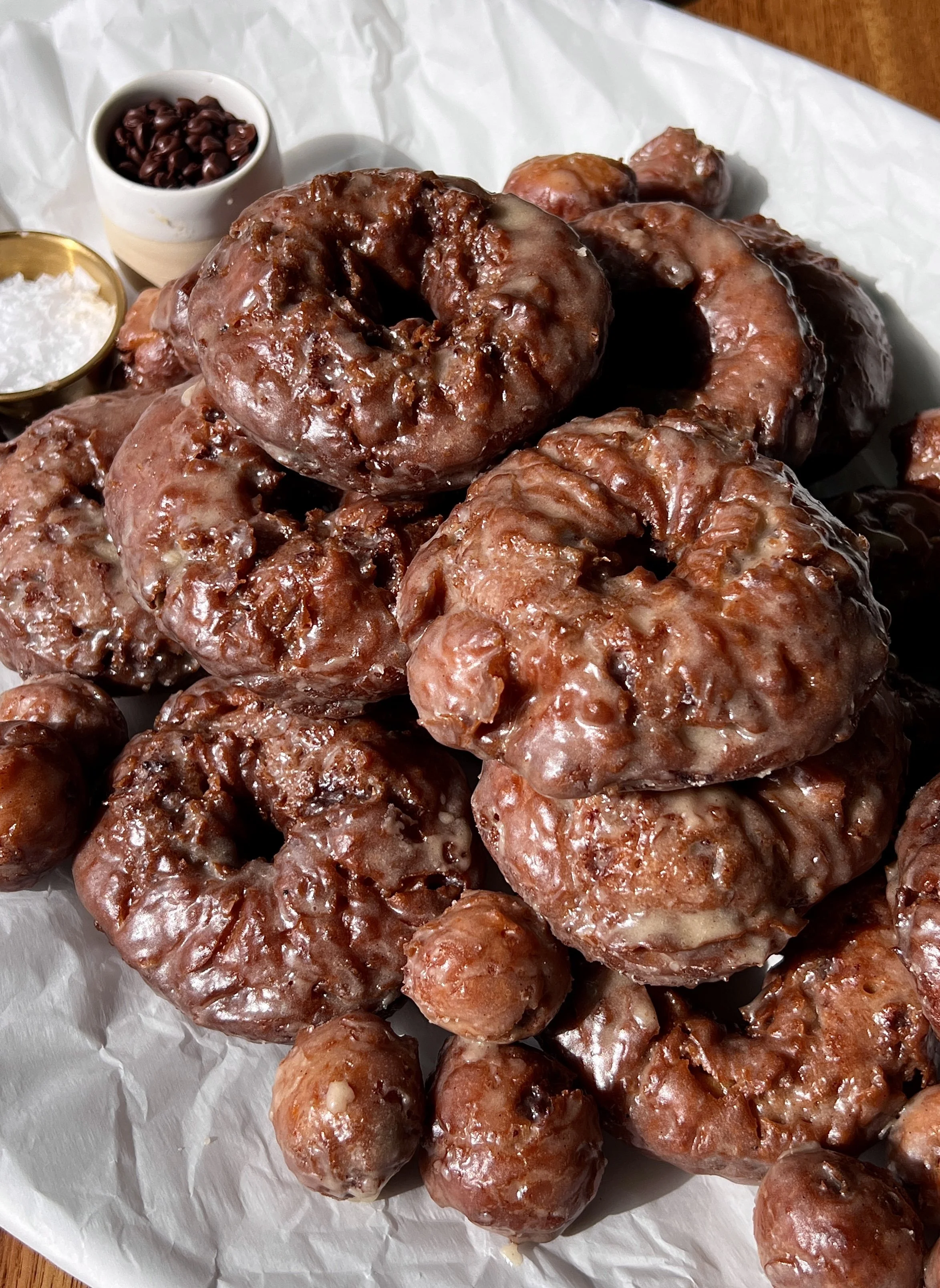 Old-Fashioned Chocolate Chip Banana Bread Donuts (with Salted Brown Butter Honey Glaze)