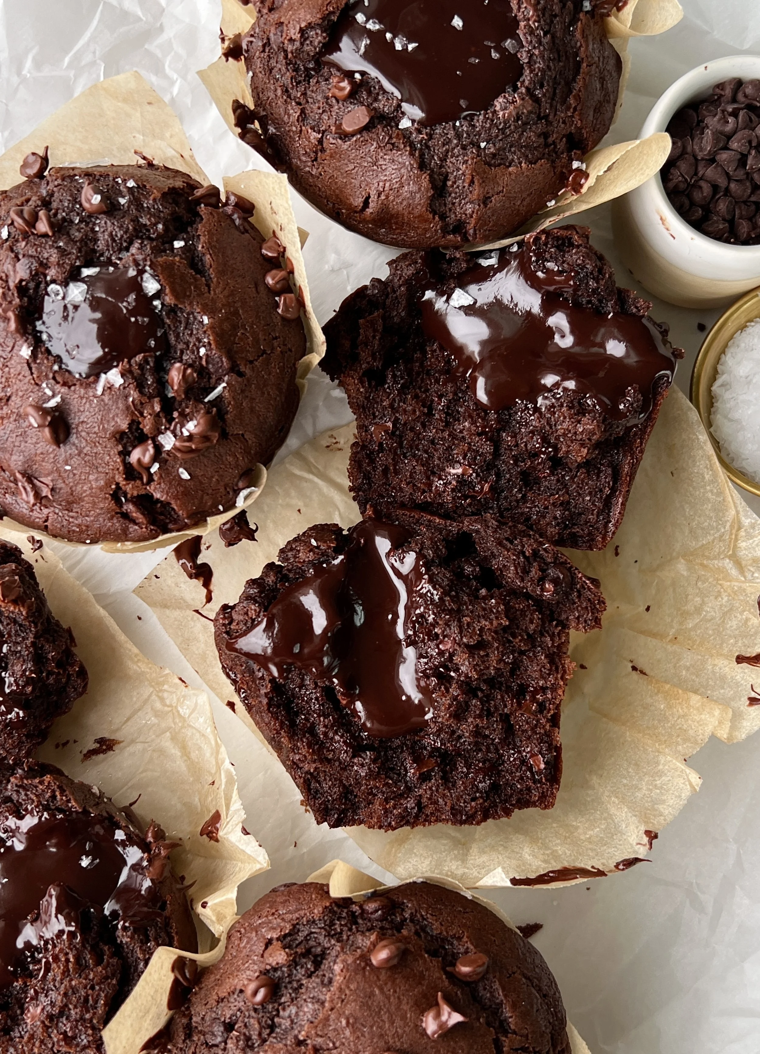Bakery-Style Triple Chocolate Fudge Muffins