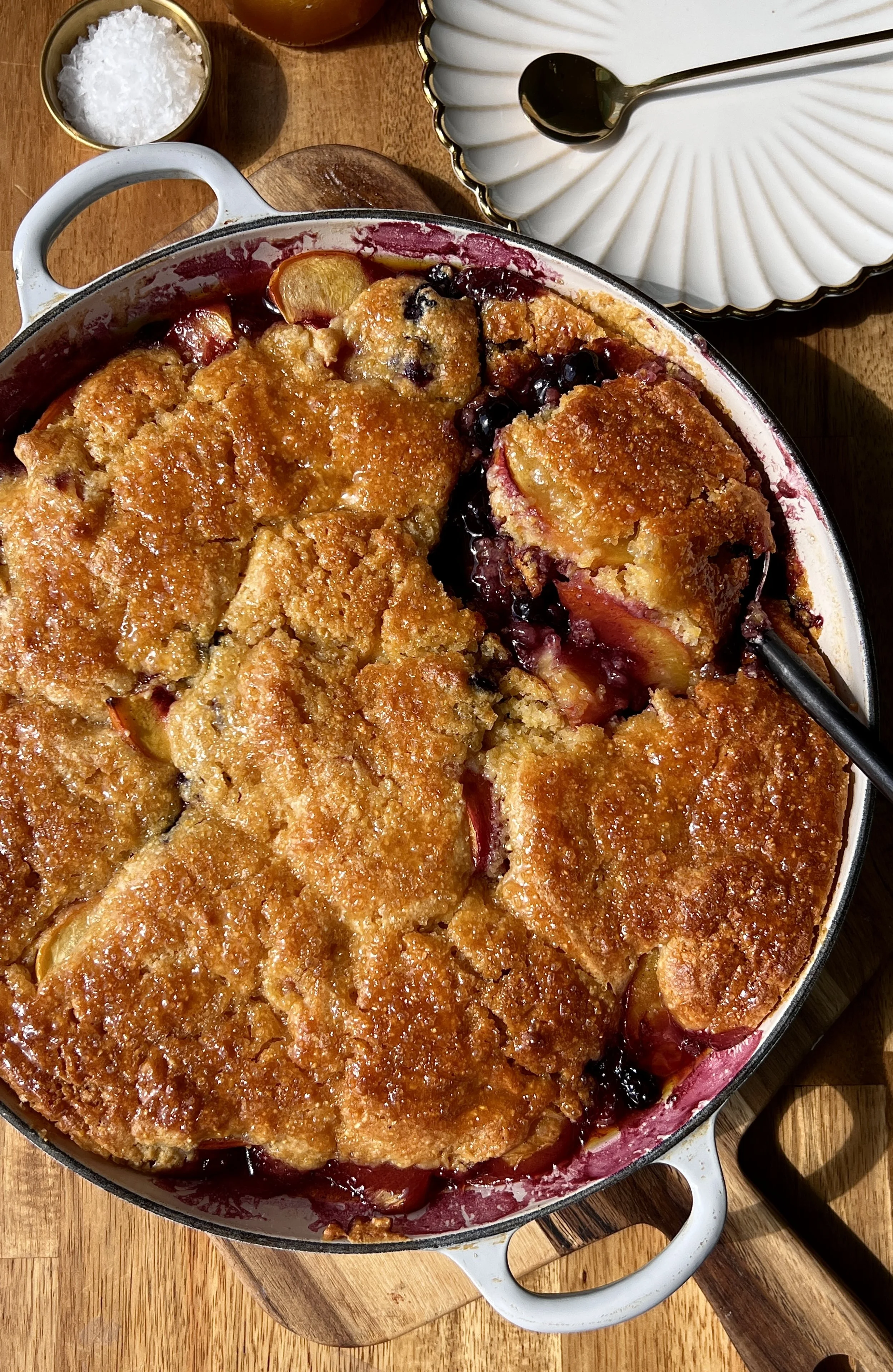 Blueberry Peach Cornbread Cobbler