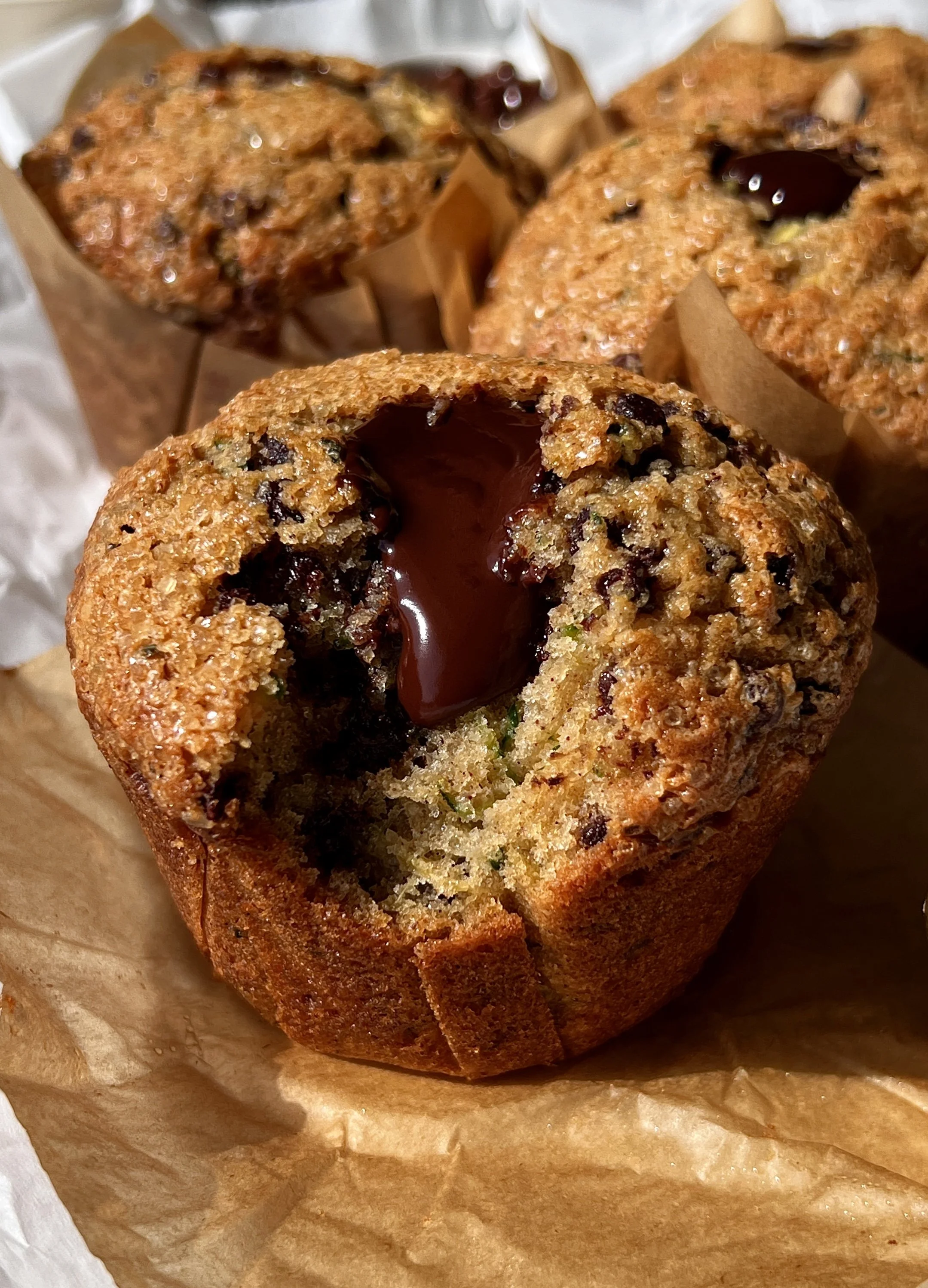 Bakery-Style Chocolate Fudge Zucchini Muffins