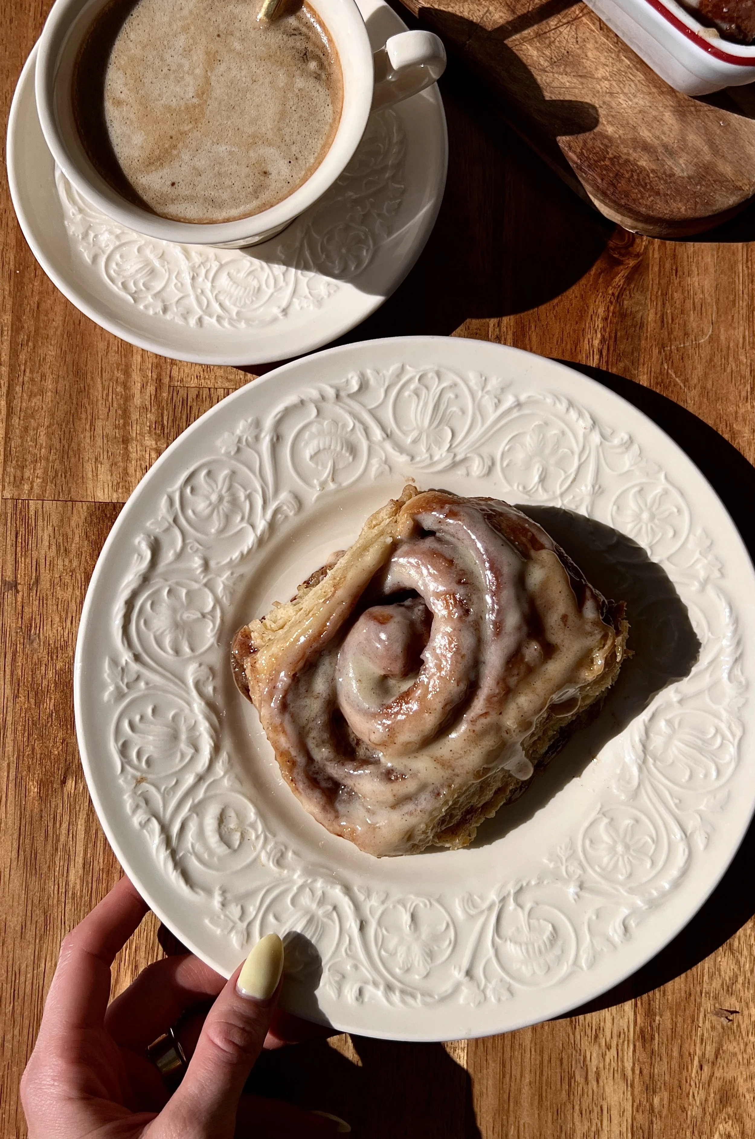 Soft, fluffy, and perfectly gooey brown butter buttermilk cinnamon rolls with beautifully golden edges and a warming brown butter cinnamon filling finished with smooth brown butter cream cheese frosting served warm with a hot cup of coffee.