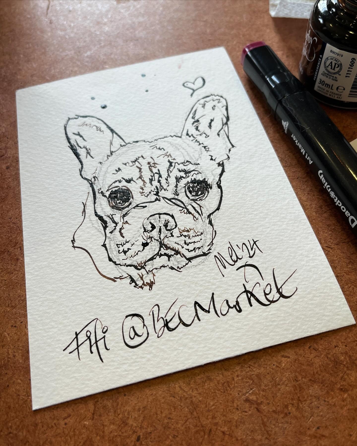 A little &lsquo;on the go&rsquo; postcard I drew at @becmarket last Saturday. Thank you to all the lovely visitors that stopped to chat 🖋️🐾&hearts;️
&bull;
&bull;
#art #artist #dogart #inkdrawing #petportrait #illustration #dailyart #artoftheday