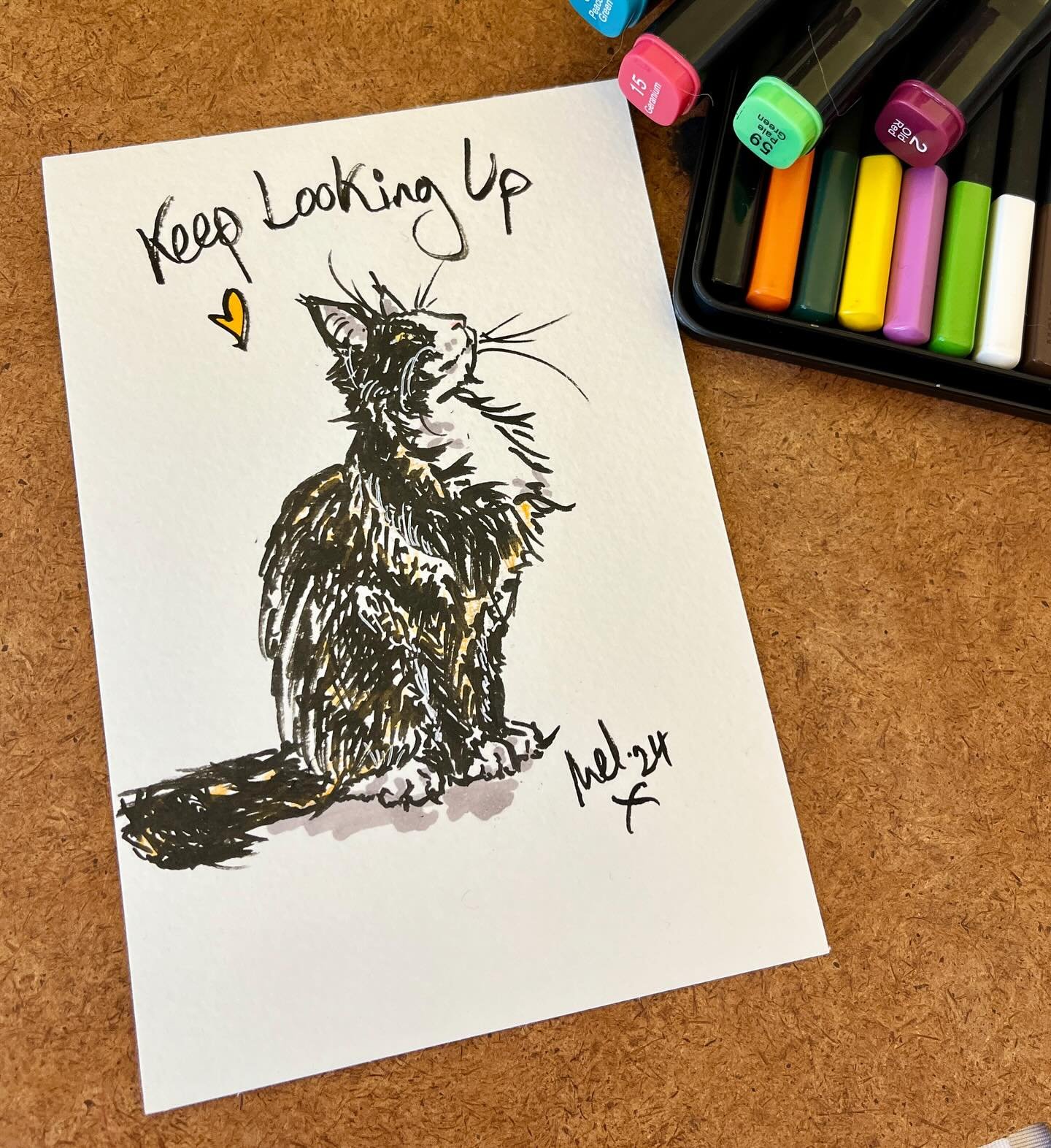✨ keep looking up ✨
&bull;
&bull;
I sketched this cute little kitty at the @sallyartistsmakers fair yesterday in Thame. What do you think @blues_fleecircus? 🖋️🐾&hearts;️
&bull;
&bull;
#catsandquotes #art #positivethinking #artist #cat #illustration