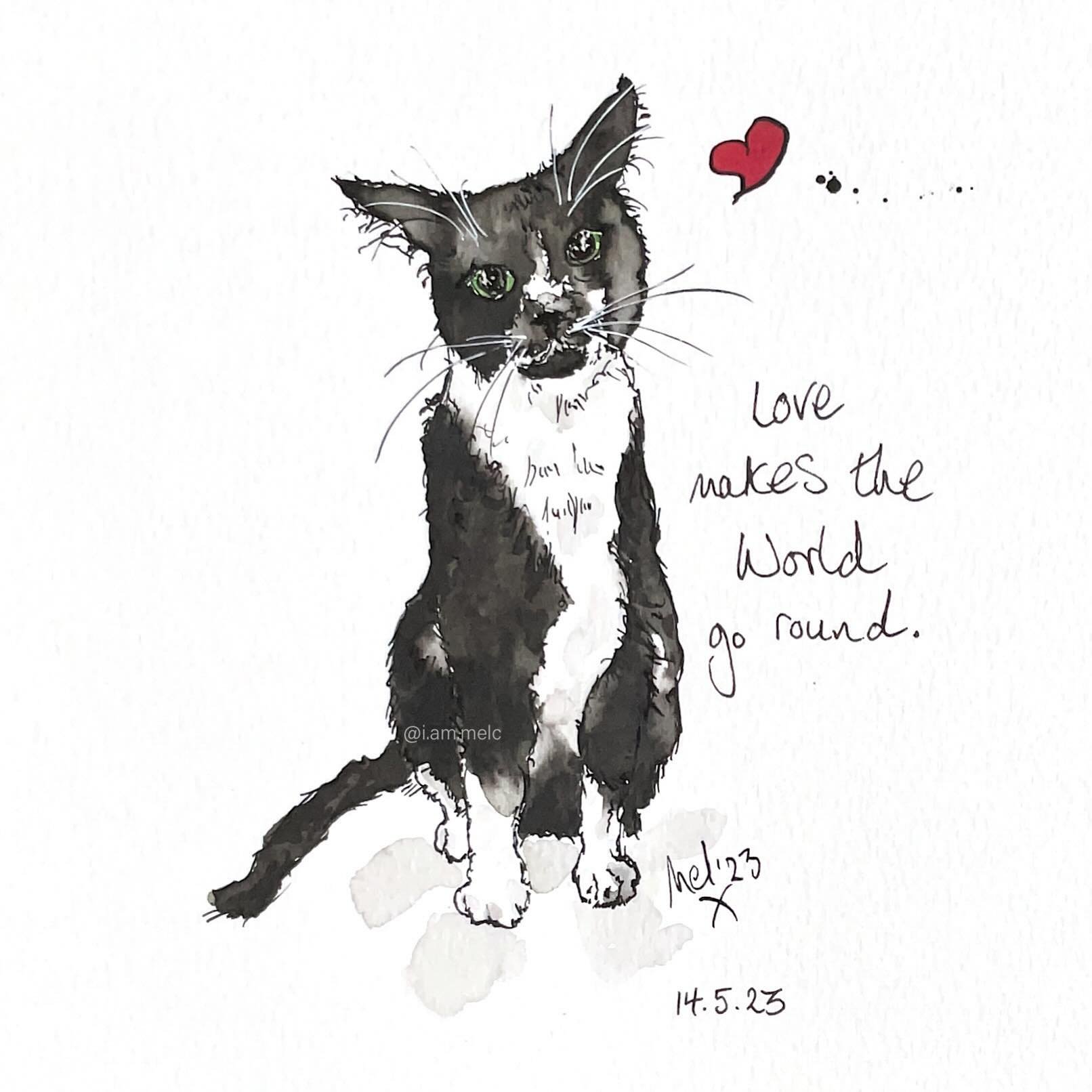 &hearts;️ love makes the world go round &hearts;️
&bull;
&bull;
I drew this a year ago! Worth reminding ourselves of this, because if you watch the news it&rsquo;s easy to forget that there is any love in this world 🕊️
&bull;
&bull;
#catsandquotes #