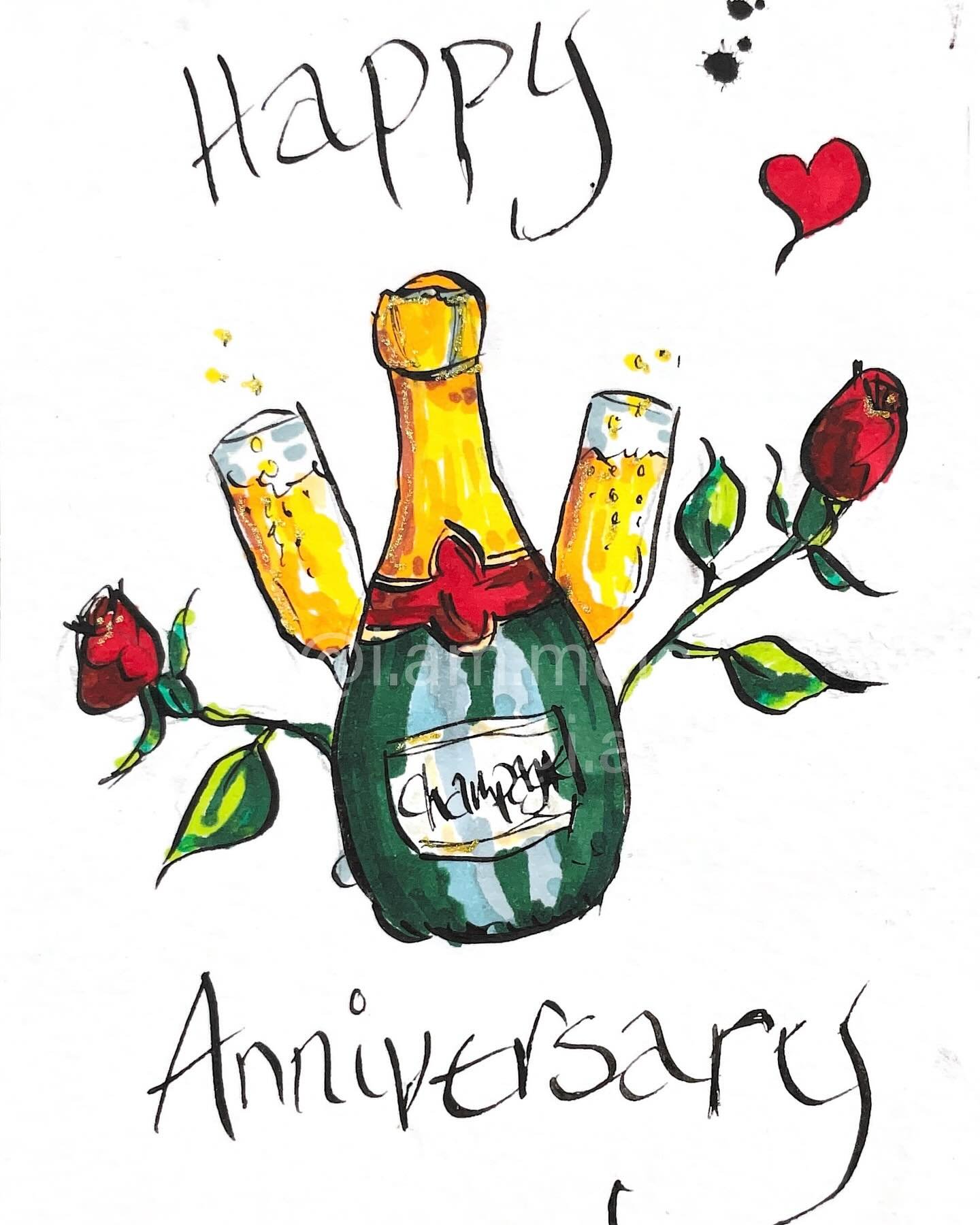 It&rsquo;s our wedding anniversary 🥂 10 May 2002 🌹
&bull;
&bull;
#happyweddinganniversary #postcardart #illustration #dailyart #tiktokmarkers #colourfulinkart  #artist