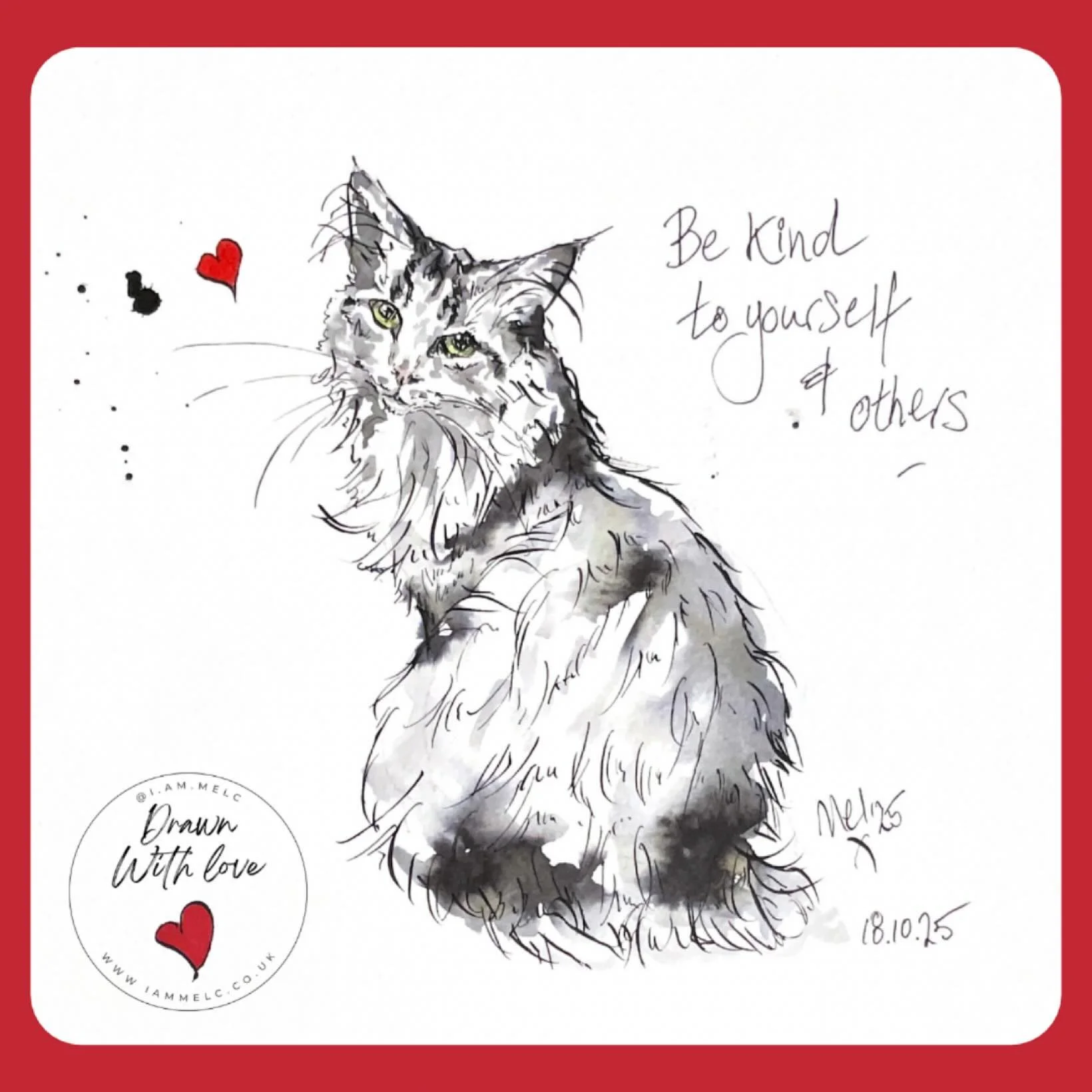 💫 be kind to yourself & others 💫
#catsandquotes #inkillustration #norwegianforestcatart #dailyartpractice #petportraitartist