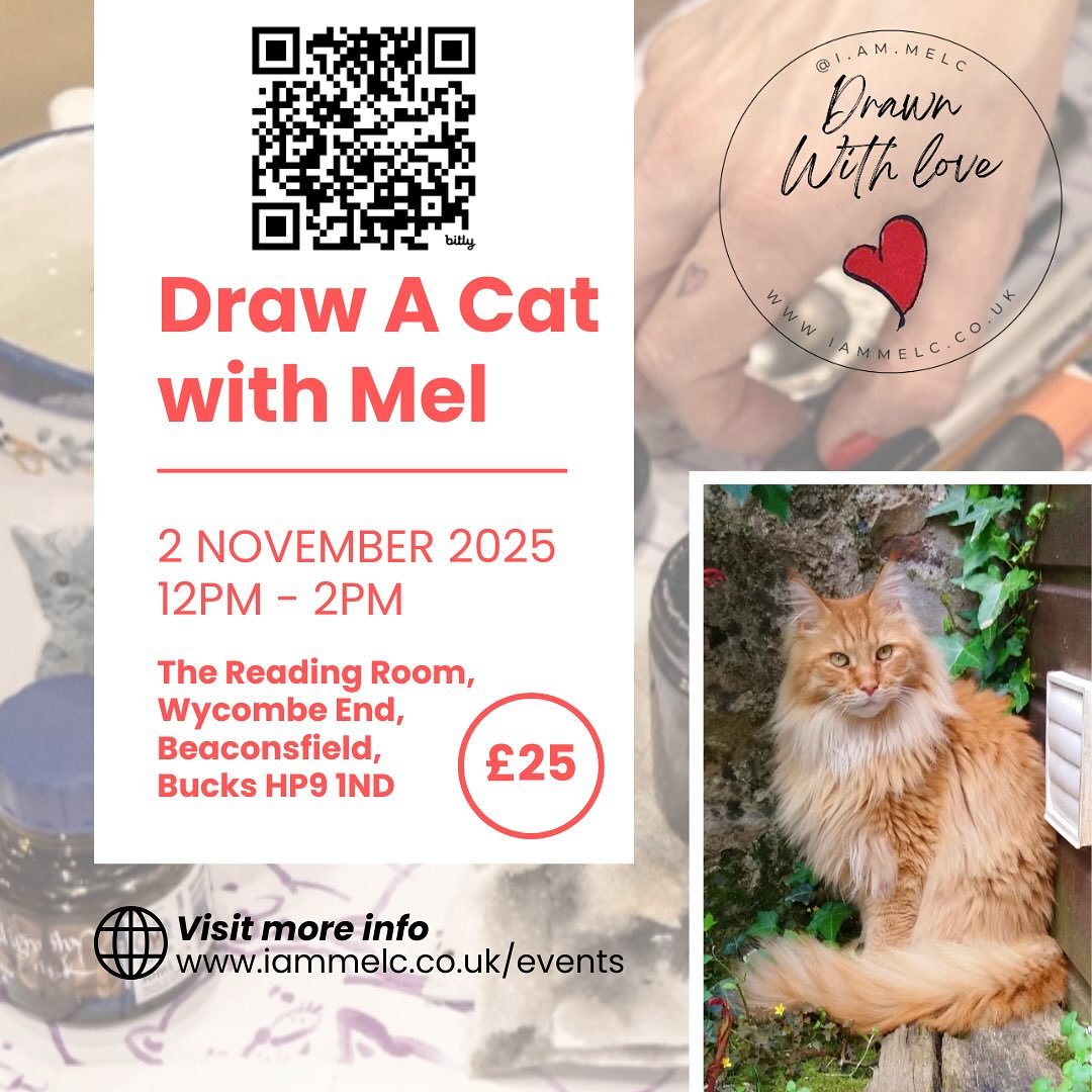 There&rsquo;s still a few places available to draw a cat with me on Sunday 2 November. Tickets available on Eventbrite. Link in bio. #thingstodo #beaconsfield #drawacat #artworkshop #artclass