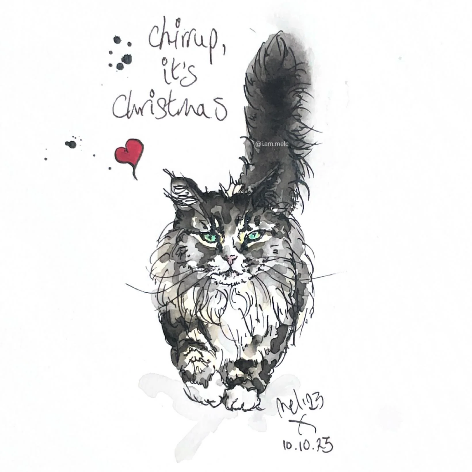 Today at @becmarket there will be the beginnings of Christmas stock surfacing! This is my festive illustration of Saffy 🖋️🐾&hearts;️

#catsandquotes #petportrait #artist #pawtrait #petartist #bourneend #marketday