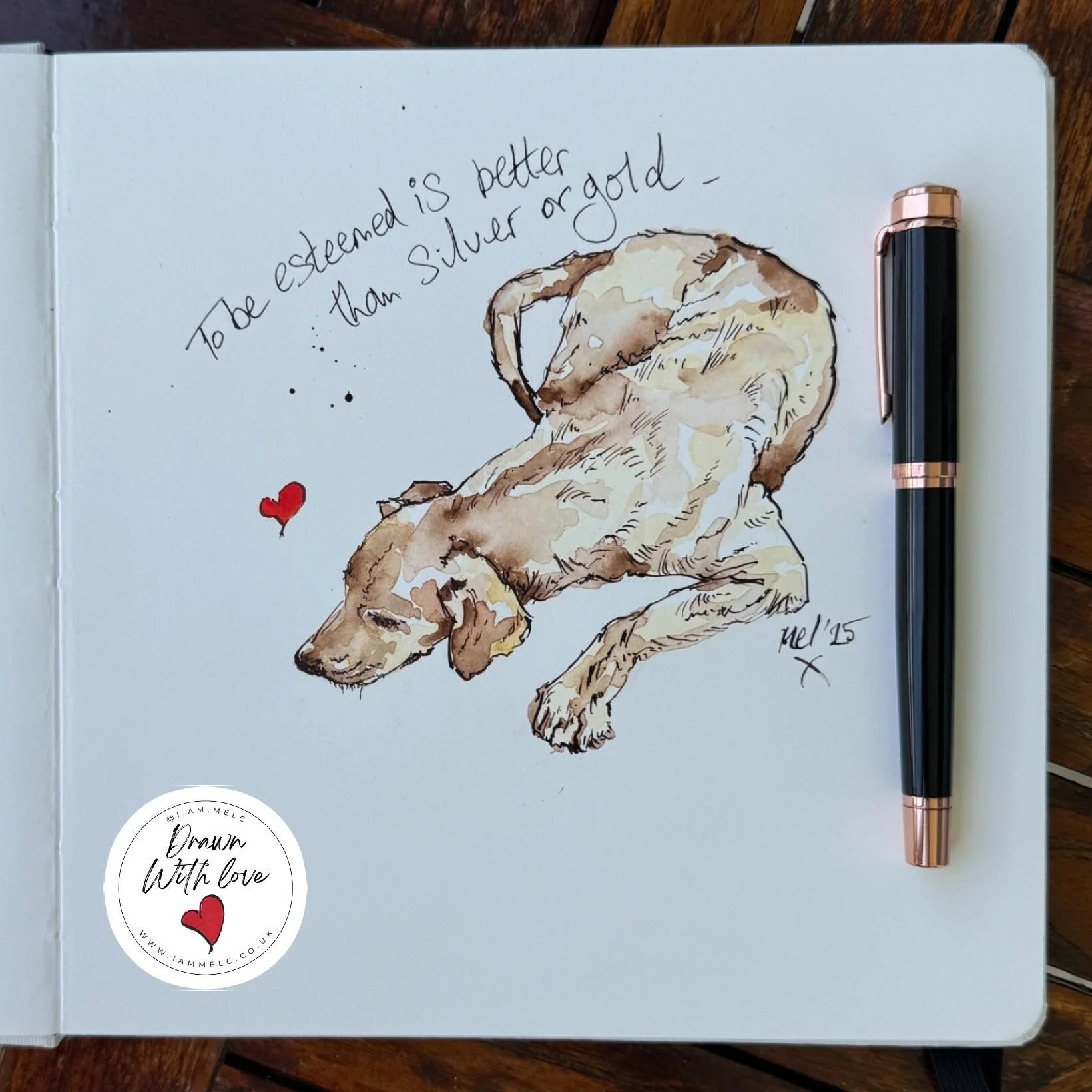 ✨ to be esteemed is better than silver or gold ✨ 

#petsandproverbs #inkandwatercolour #sketchbookart #petportraitartist #dailyartpractice 

AD | GIFT Words written with my beautiful Midnight Rose Fountain Pen. Cut &amp; paste this link to go to @ell