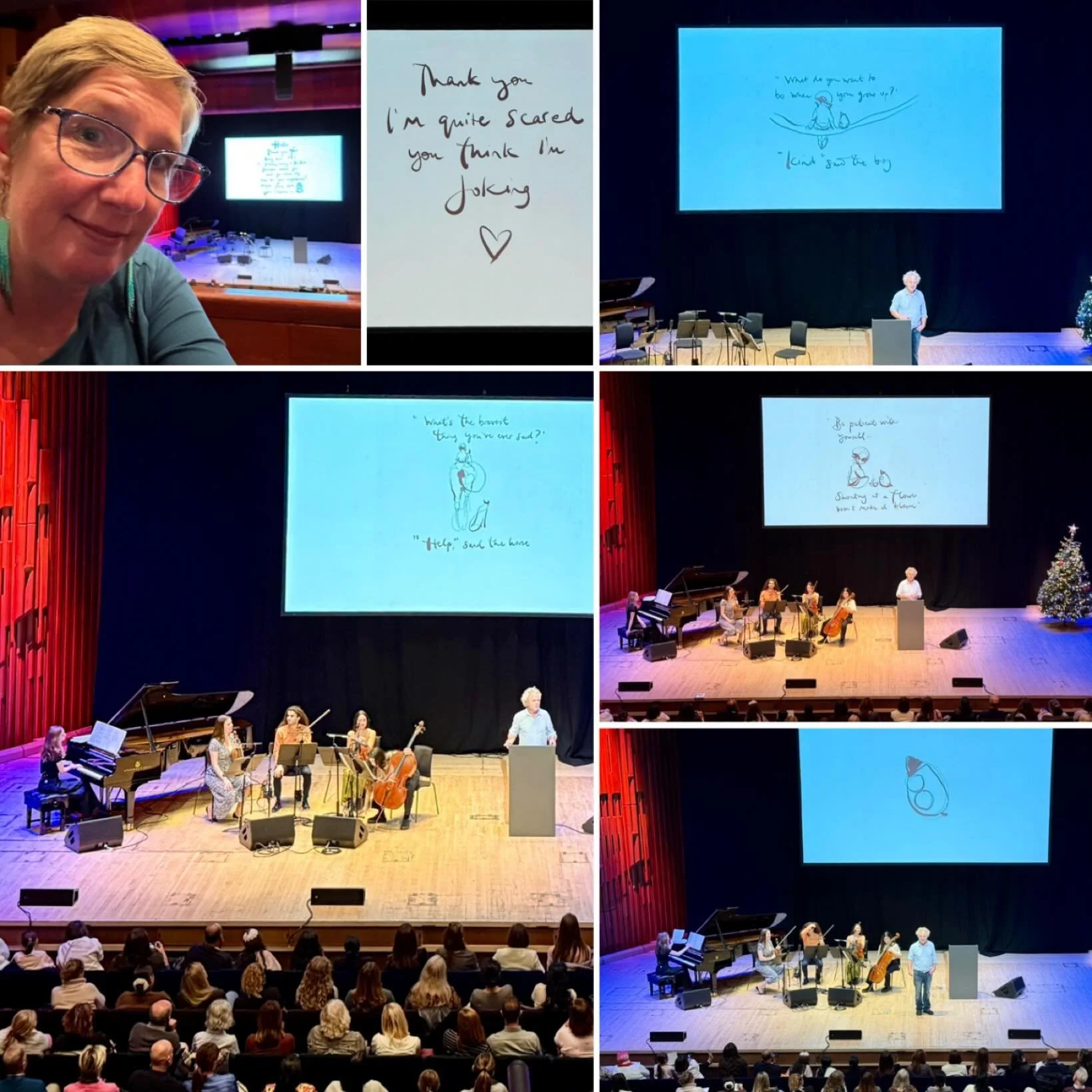 What a beautiful evening listening to stories, music and drawing the mole and a slice of cake! Charlie Mackesy drew some of his cherished illustrations with music composed and performed by Isobel Waller-Bridge at the Barbican Hall. Such an emotional 