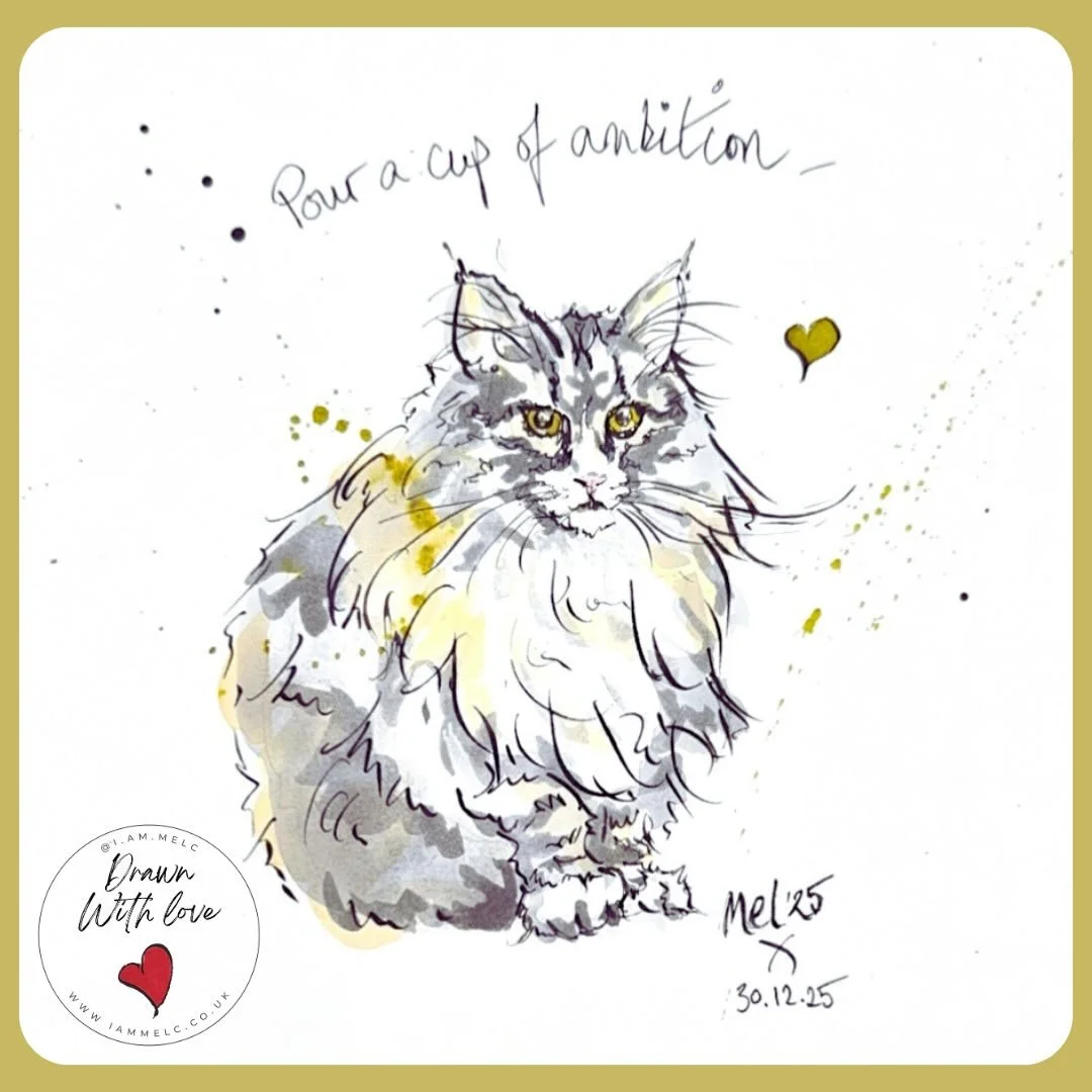 #2026goals #artambition #catsandquotes #inkillustration #pawtrait