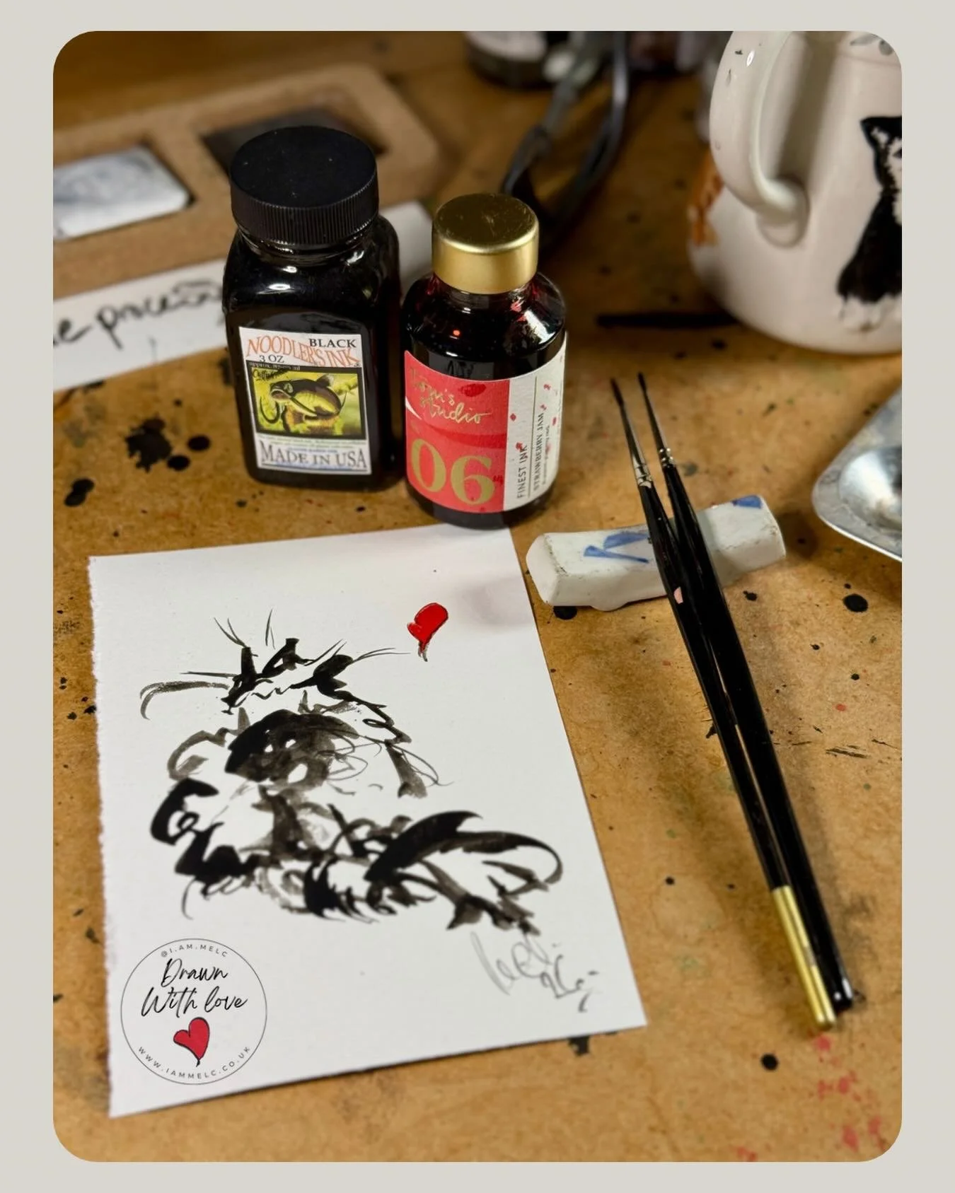 Draw a little every day 🖋️🐾&hearts;️ #petportraitartist #inkdrawing #catart #inkandbrushdoodle #pawtrait