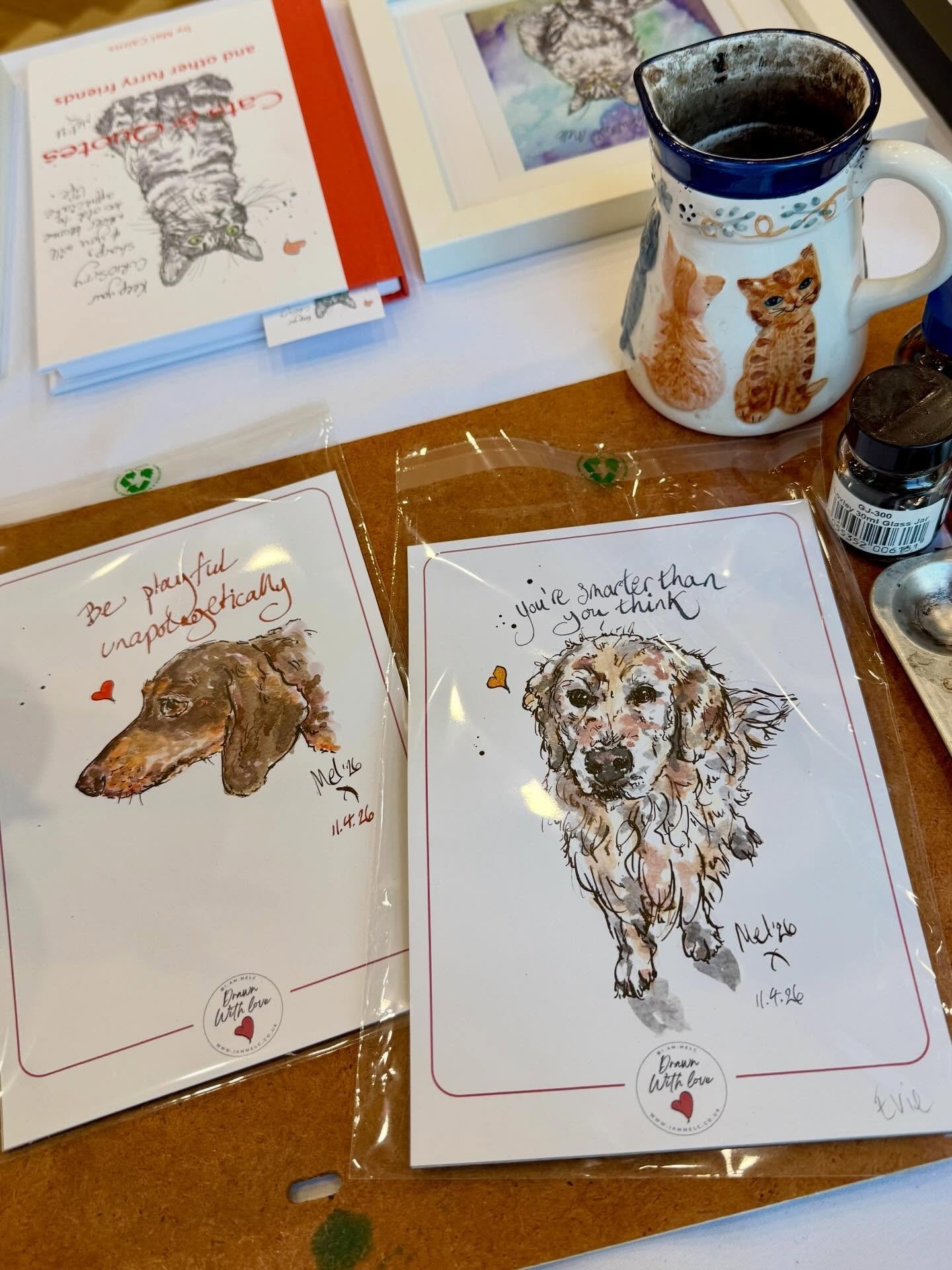 It&rsquo;s #nationalpetday, so I drew a couple of canine visitors at @becmarket this morning 🐶 

#petportraiture #doglovers #inkandwashillustration #artdemo