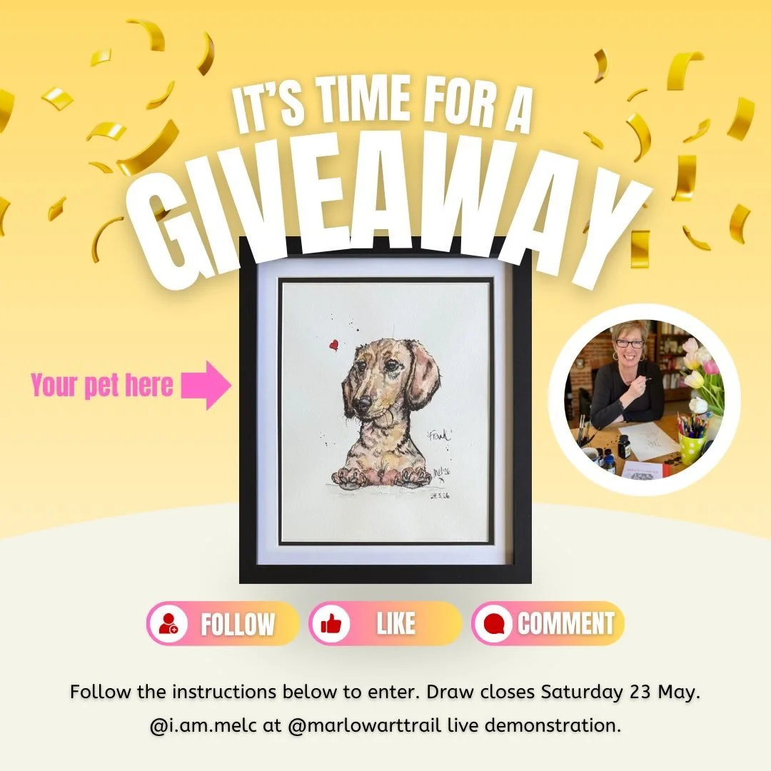 📣 are you paying attention 📣

On Sunday 24 &amp; Monday 25 May 2026 I will be demonstrating my inky technique at The Marlow Art Trail, at Marlow Bottom Village Hall. I will draw one lucky follower&rsquo;s pet. The winner will DM me one photo of the