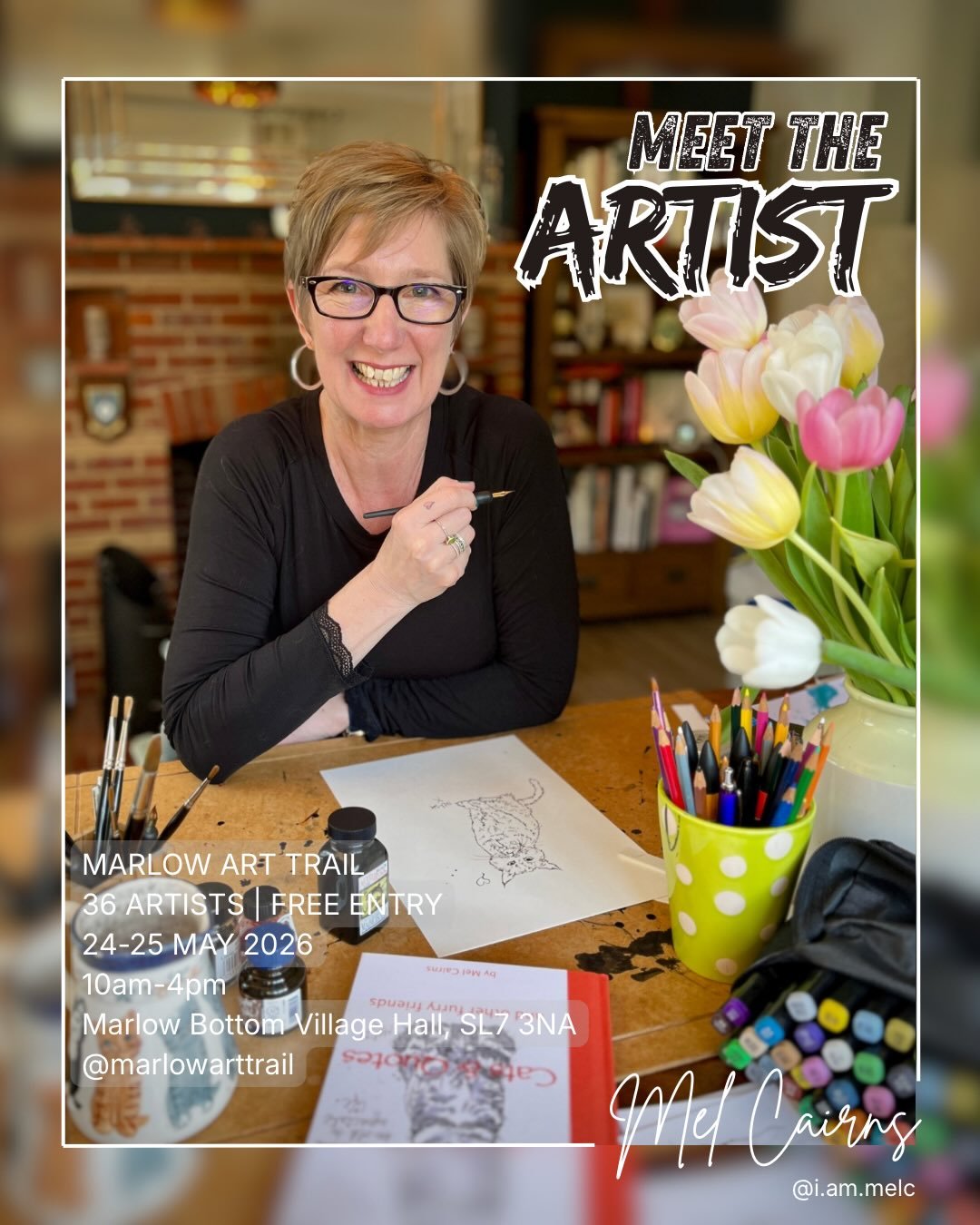 Scroll to see a few illustrations that will be on show at Marlow Art Trail on Sunday 24 &amp; Monday 25 May. 10am-4pm. 36 artists. Free entry. Marlow and surrounding areas. Follow the yellow signs 💛 #catillustration #dogportraits #artforall #marlowa