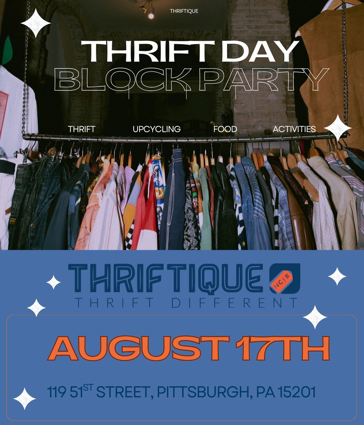National Thrift day is August 17th and we are throwing a Block Party! We will have great deals on everything in the store all day and customers will get an opportunity to get 30-100% off their ENTIRE ORDER!
We will be joined by local community partn