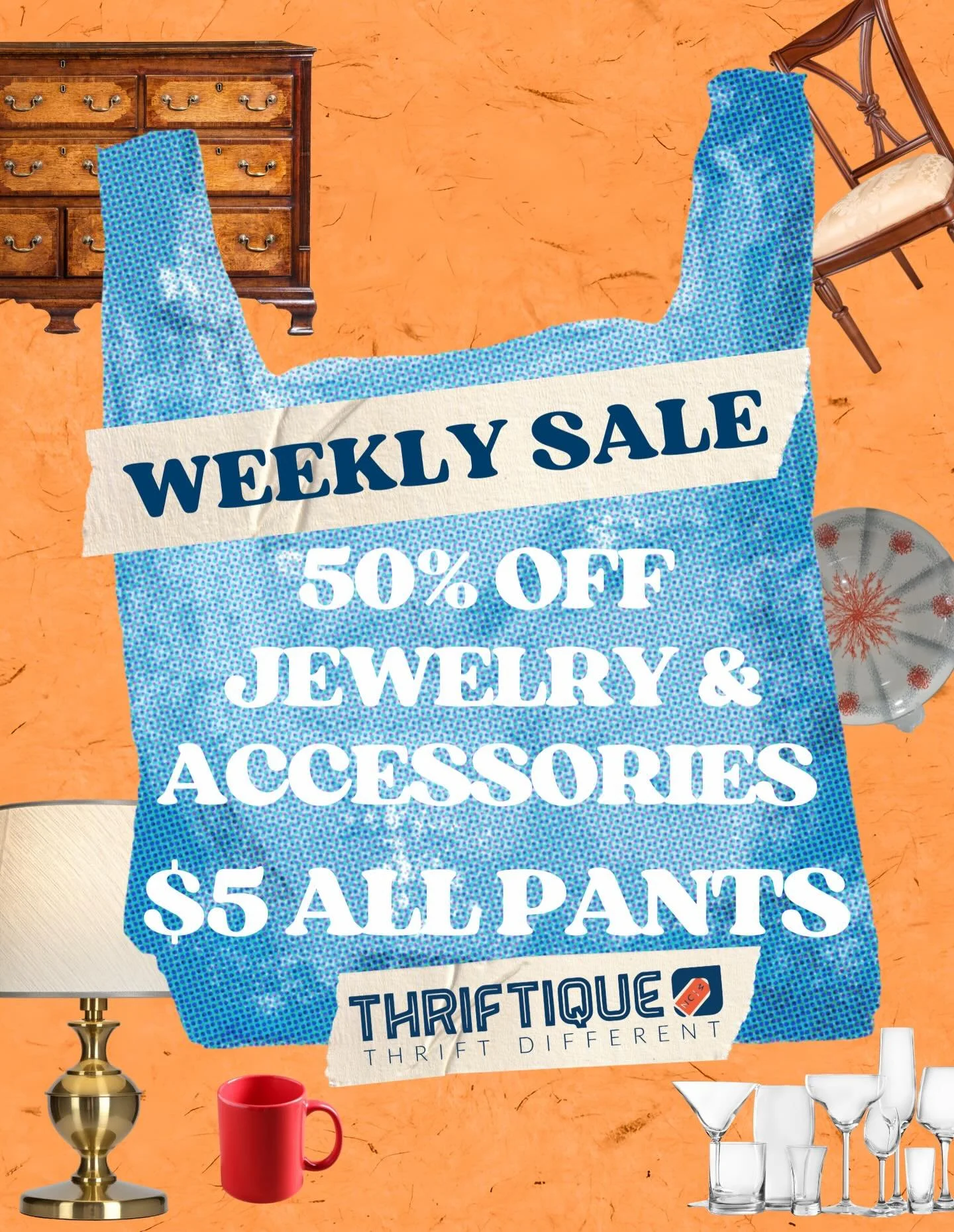 Weekly Sale! 50% off accessories ( scarves, hats, purses, &amp; jewelry) &amp; all pants $5.

This isn&rsquo;t a thrift store, it&rsquo;s a living archive. A place where past lives meet future fits. Where sustainability isn&rsquo;t a buzzword, it&rsq