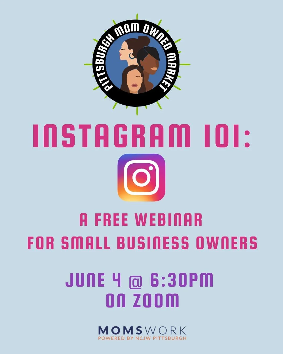 Join us for a free Instagram 101 webinar on Zoom this Thursday, June 4th, at 6:30pm! 

If you aren't sure where to start with IG for your business or could use some tips, this is for you! From setting up your page, to photography tips, to when and ho