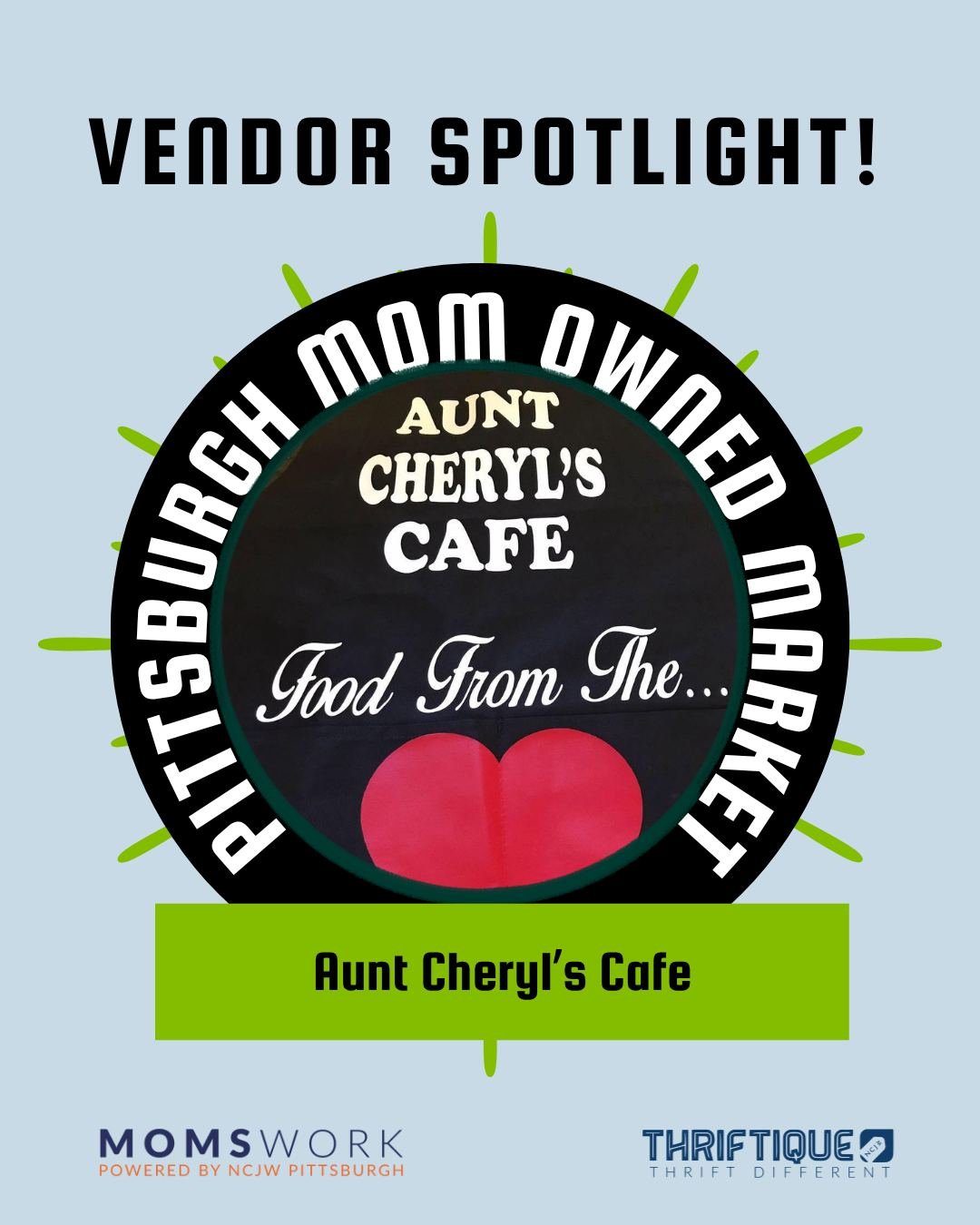 The 2026 Mom Owned Market is this Saturday, June 13th from 11am-4pm outside of Thrifitque (119 51st St. in Lawrenceville). Join us for a day of music, food, and vendors! 

Come support our awesome mompreneurs like Aunt Cheryl's Cafe!