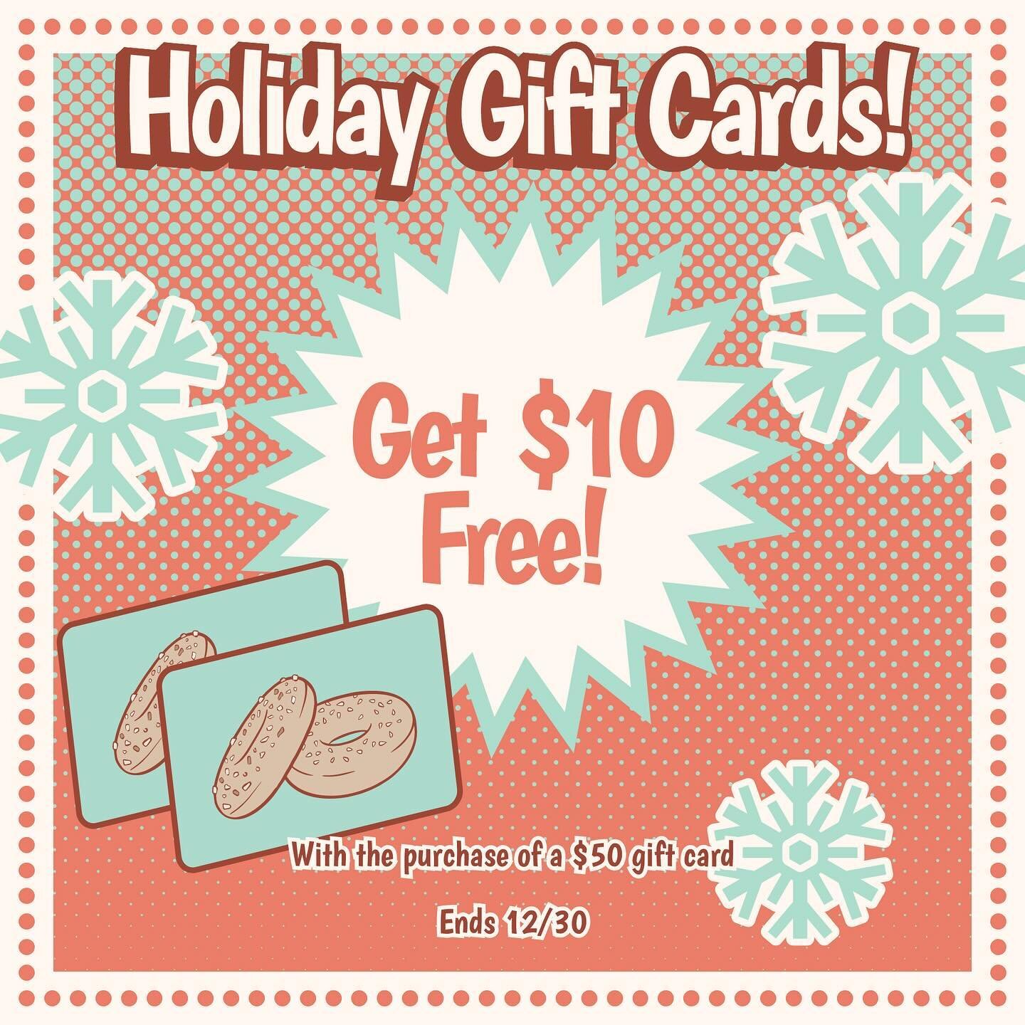 It&rsquo;s BAAAAACK bagel lovers!!!💙🤍🥯❤️💚 GOLDSTEIN'S gift cards make the perfect holiday gift for everyone in your life. This holiday season the more you buy the more you earn. Every $50 in gift cards purchased earns you an additional $10 in bag