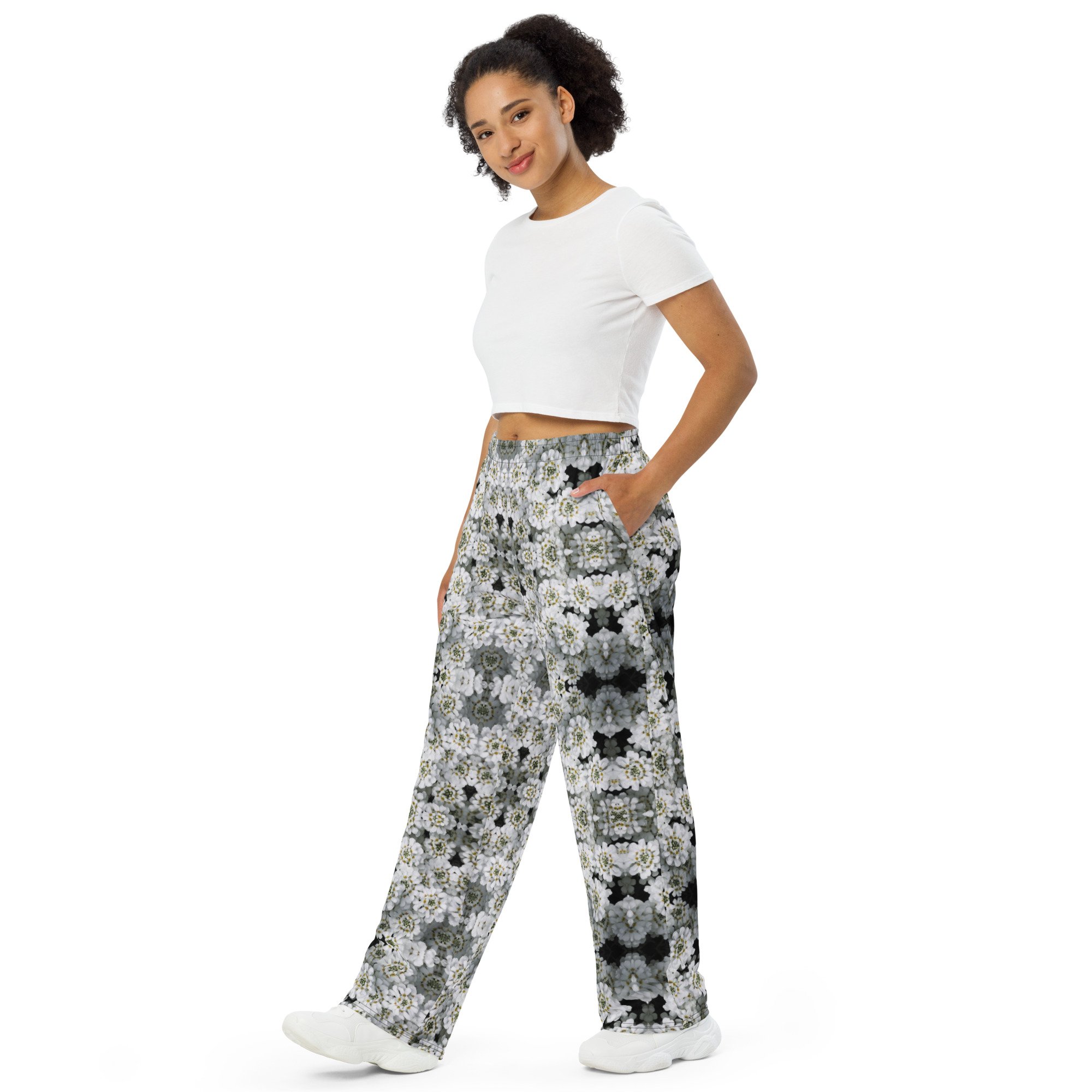 "Flurry of Candytufts" Wide-leg Lounge Pants