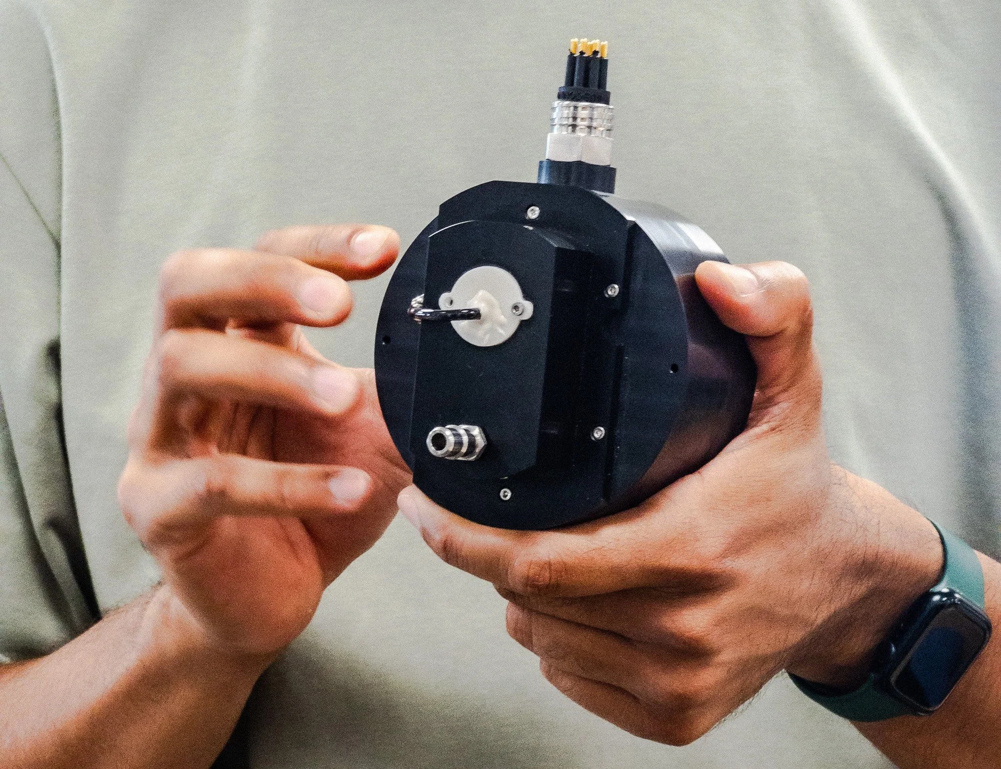 Holding the Aquatic Labs Alkalinity sensor