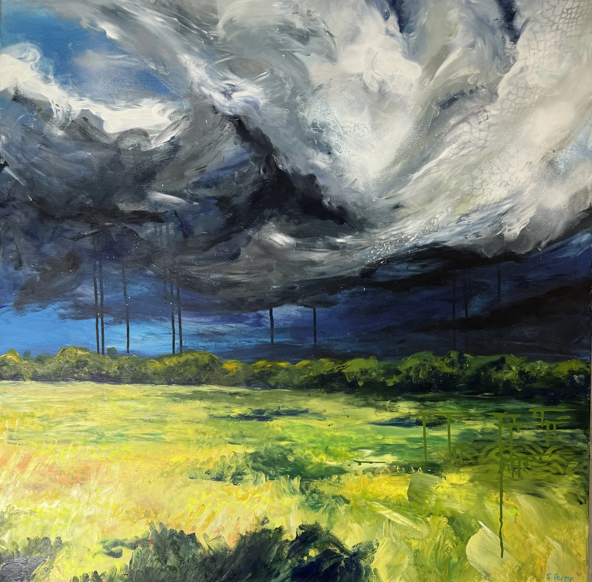 After The Storm 100x100cm acrylic, ink & spray paint on canvas