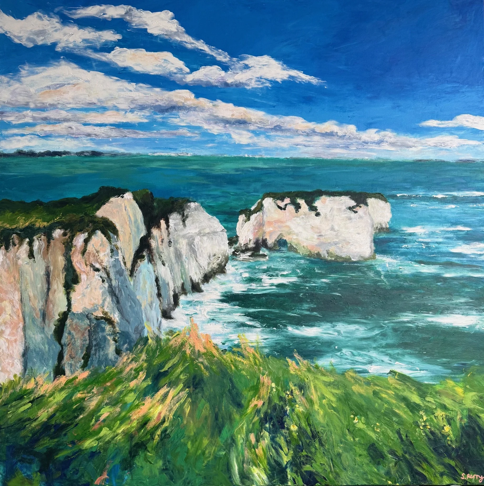 Old Harry's Rocks 100x100cm acrylic on canvas