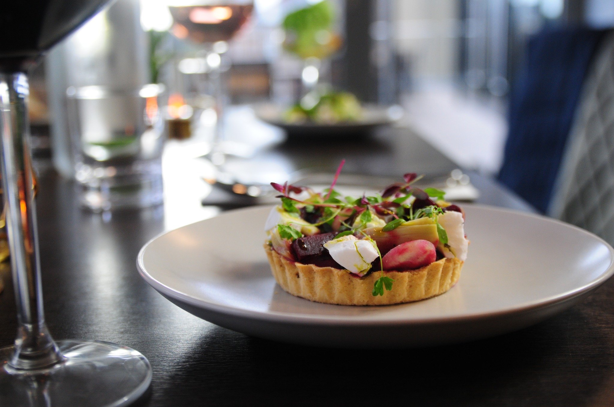 🌿✨ Today, we're putting the spotlight on one of our most signature dishes: the Beetroot &amp; Artichoke Tart! 💜 From pickled to pureed raw beetroot, paired with poached artichoke in a delicate pastry case, this earthy starter is a symphony of fresh