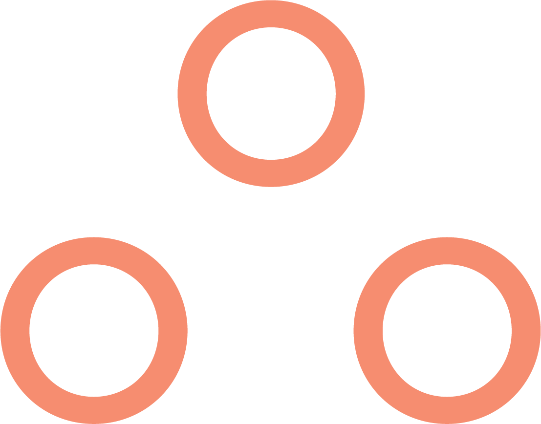 Graphic of three pink circles connected around a central black circle, forming a triangular pattern.