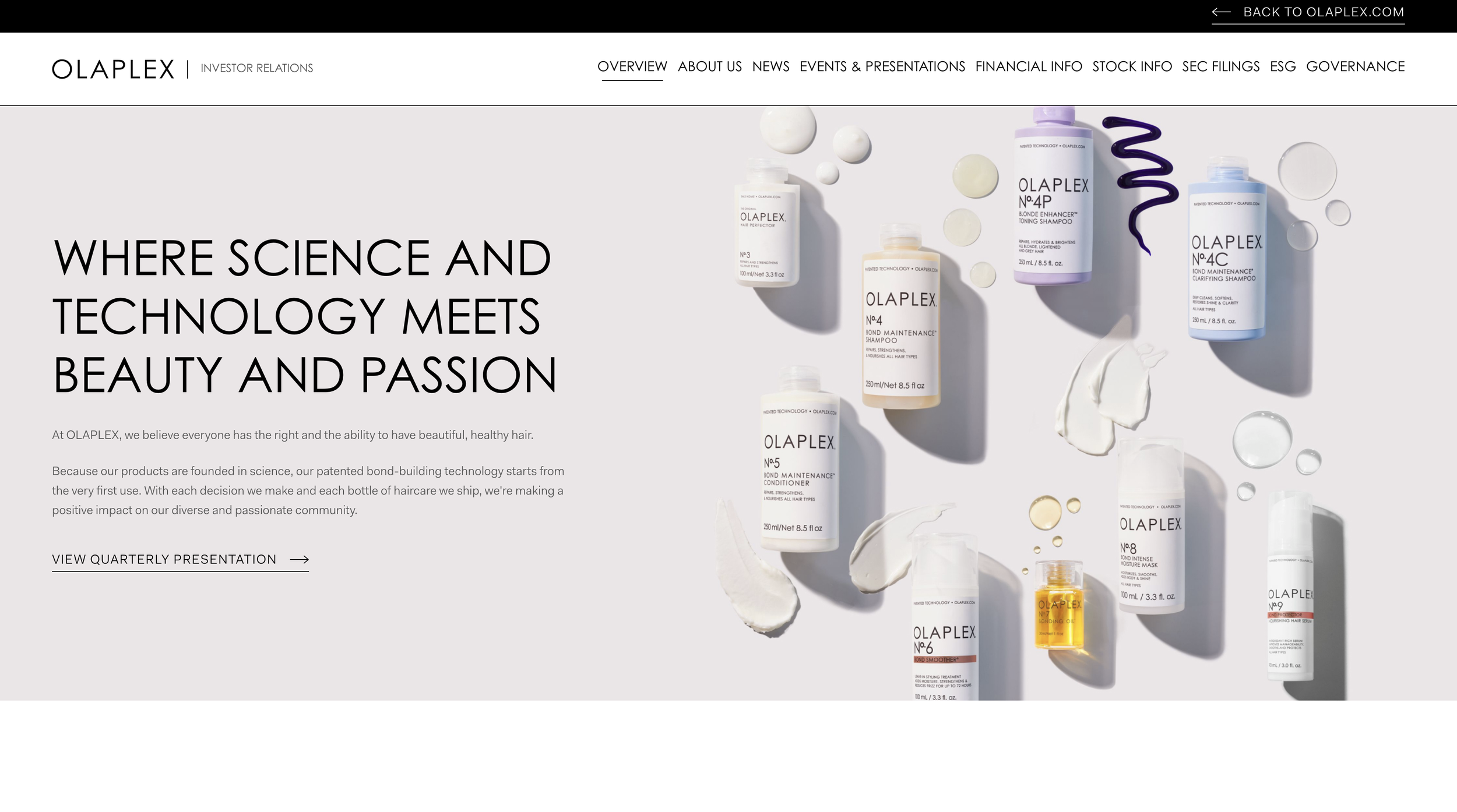 Olaplex Investor Relations Home Page