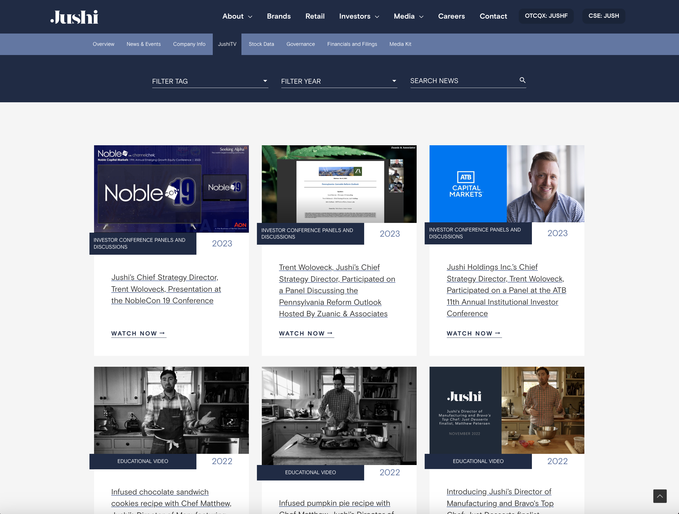 Jushi Holdings "JushiTV" Page 