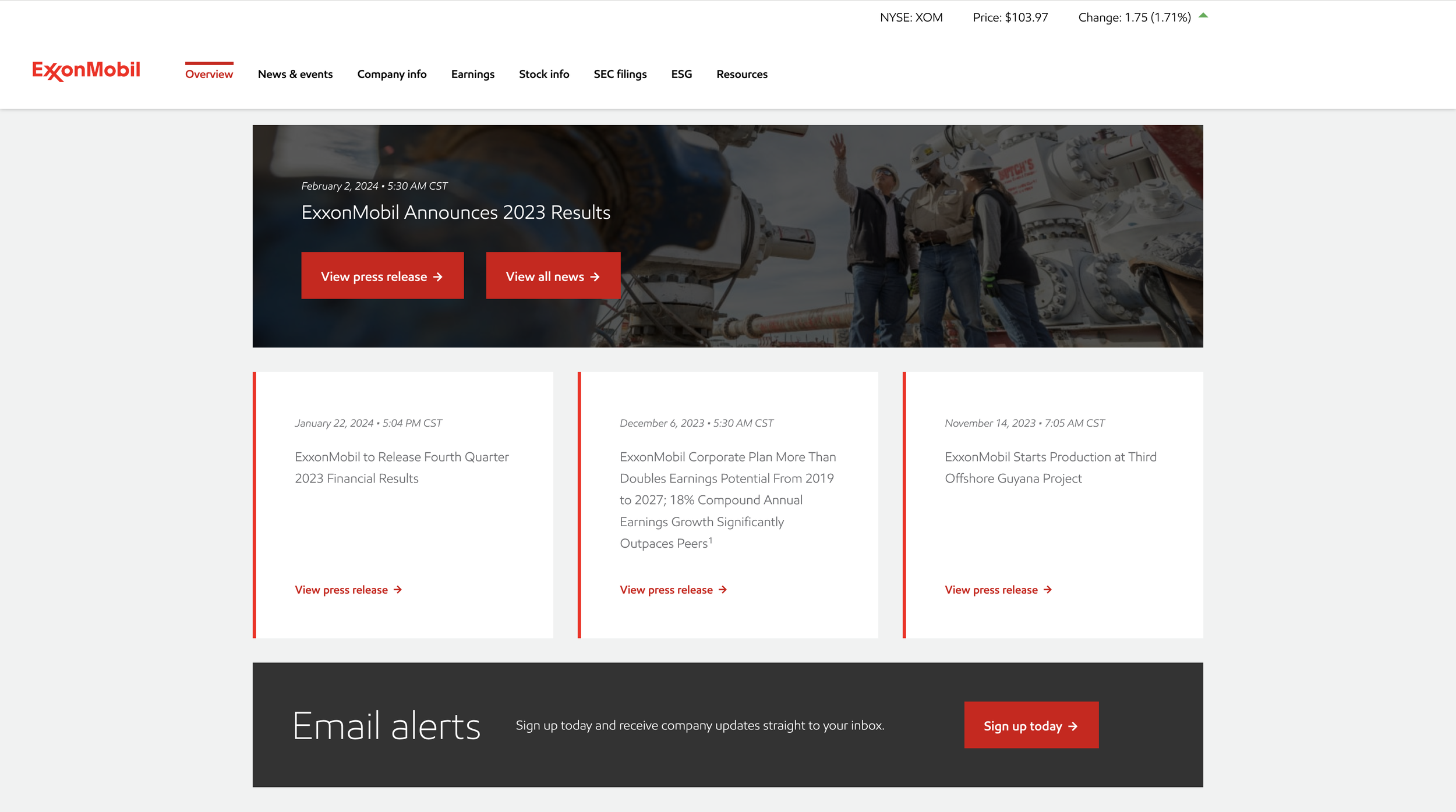 ExxonMobil Investor Relations Latest News Section