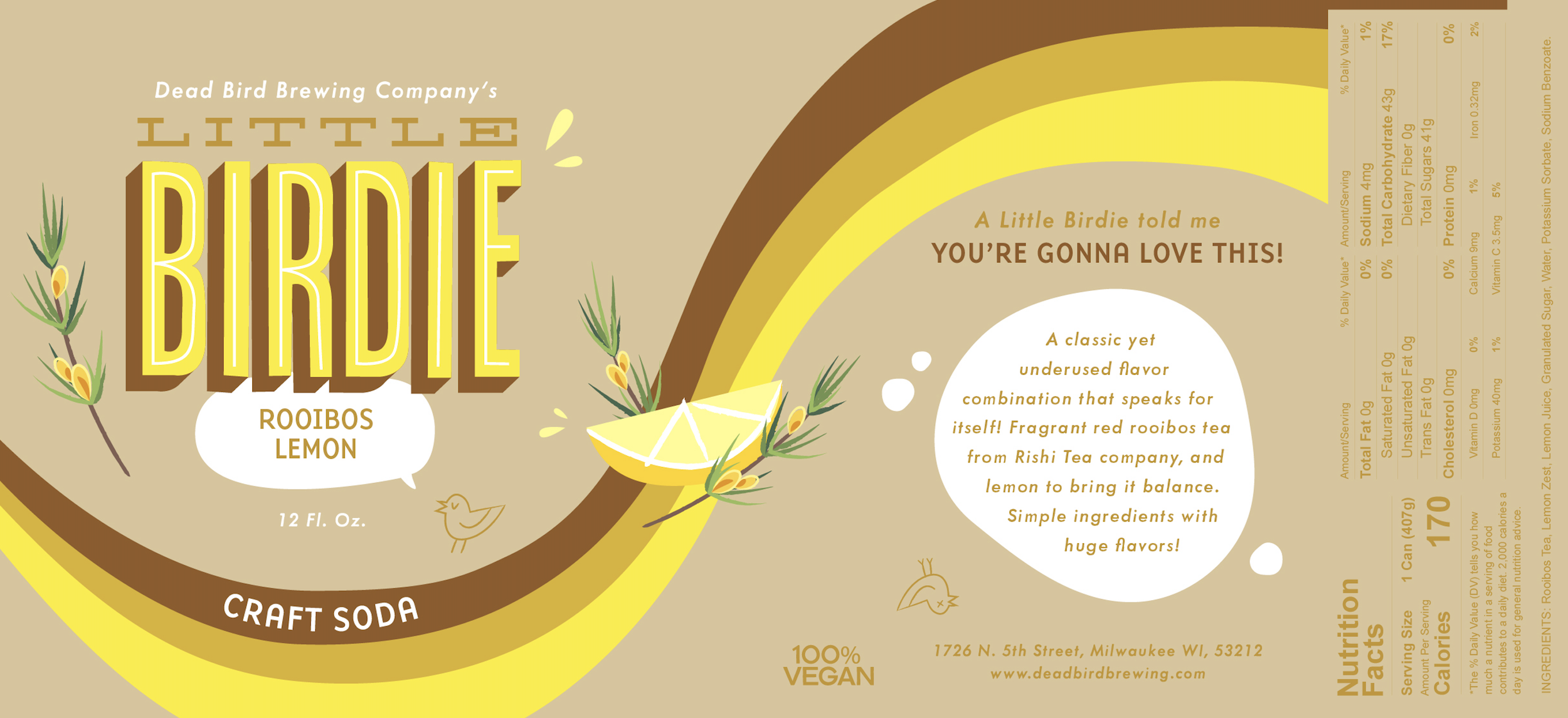 Little Birdie Craft Soda Label - Rooibos Lemon