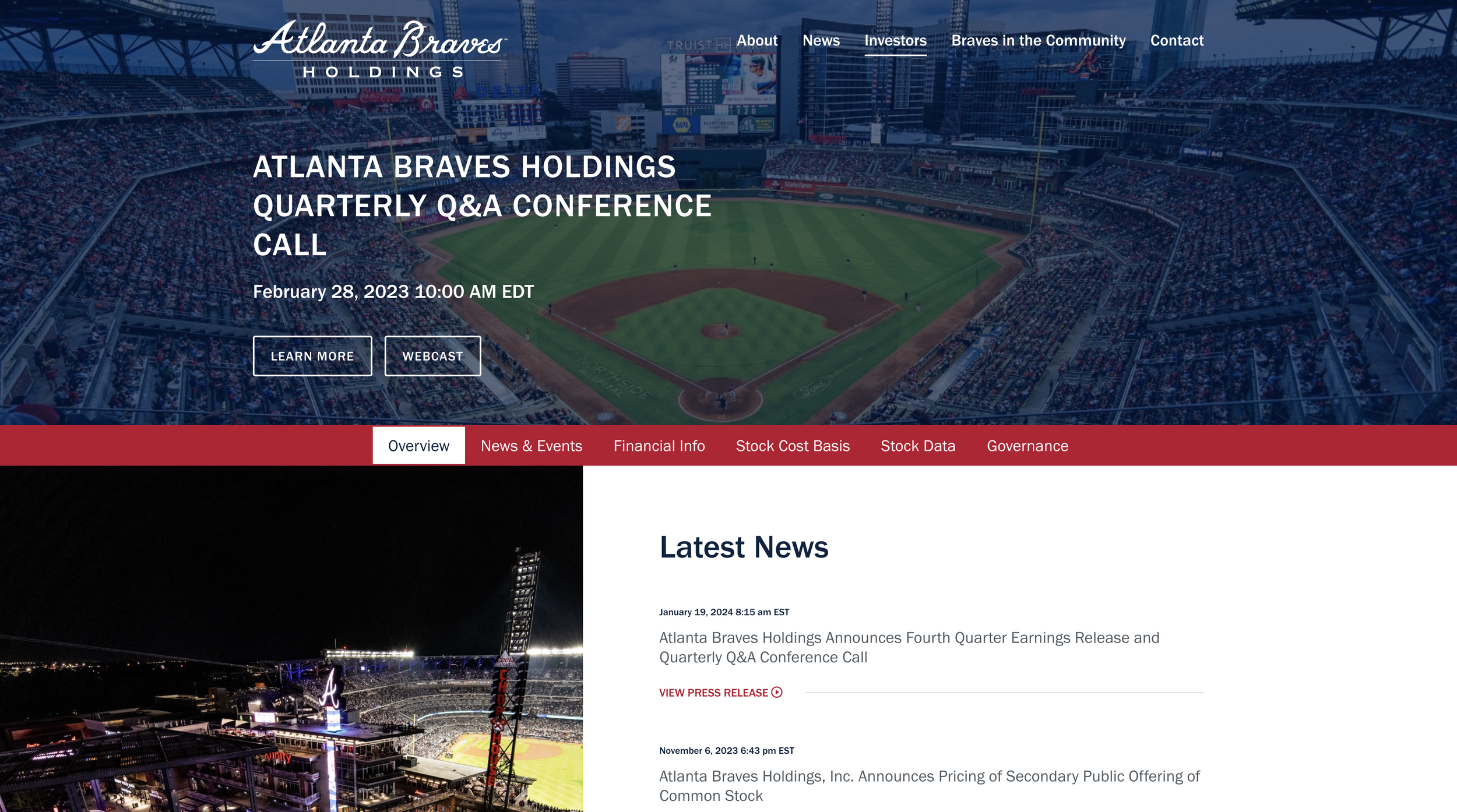 Atlanta Braves Alternate Homepage for Quarterly Releases