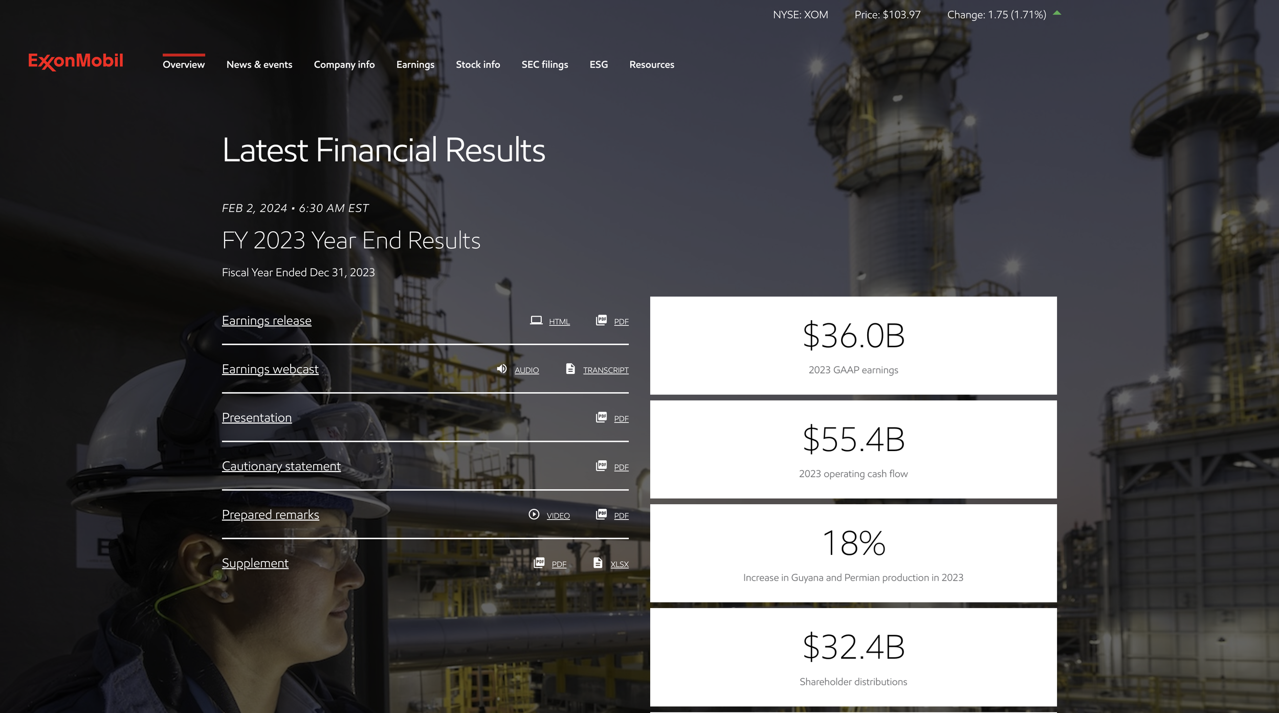 ExxonMobil Investor Relations Homepage