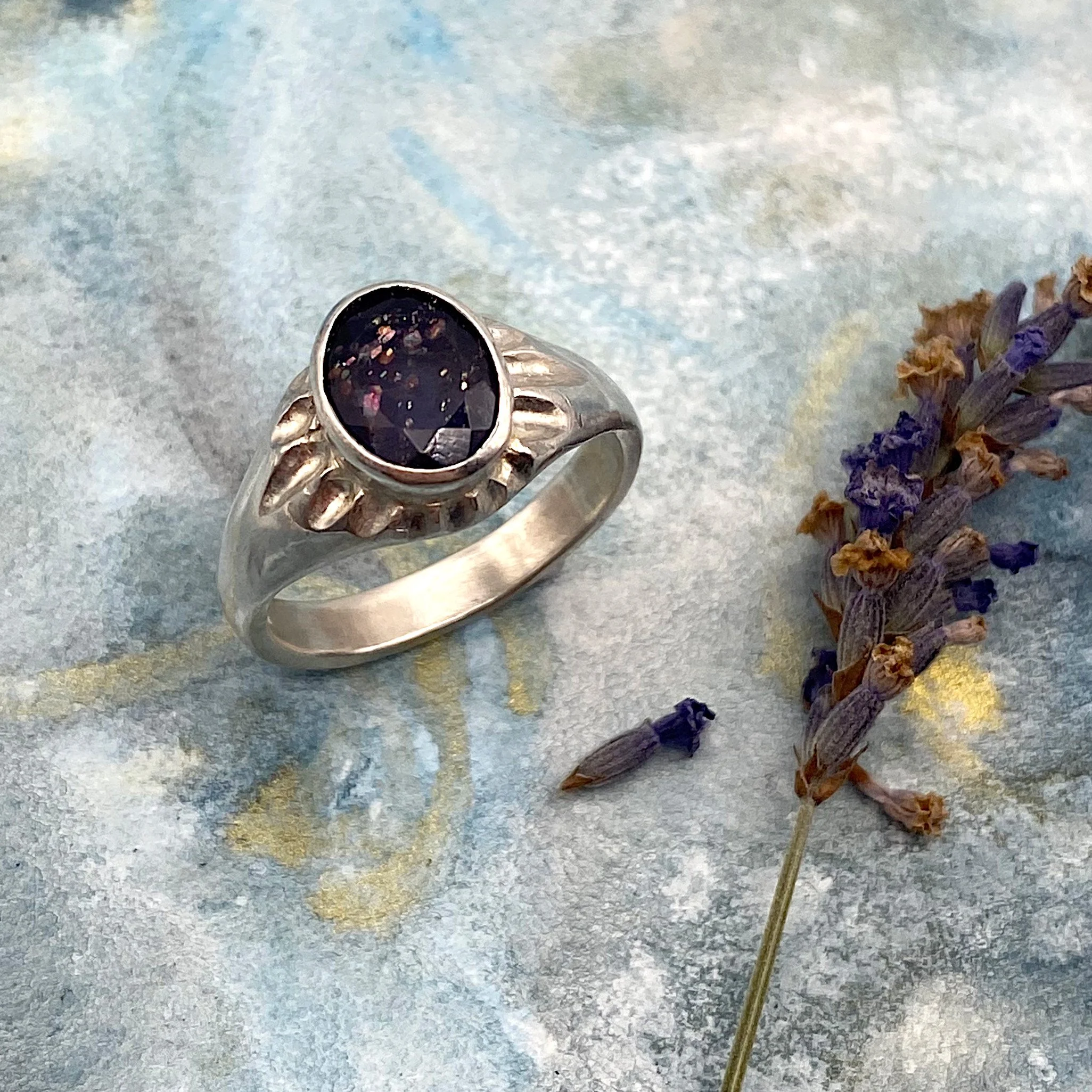 Iolite Sunstone Star Burst Signet Ring crop.jpg