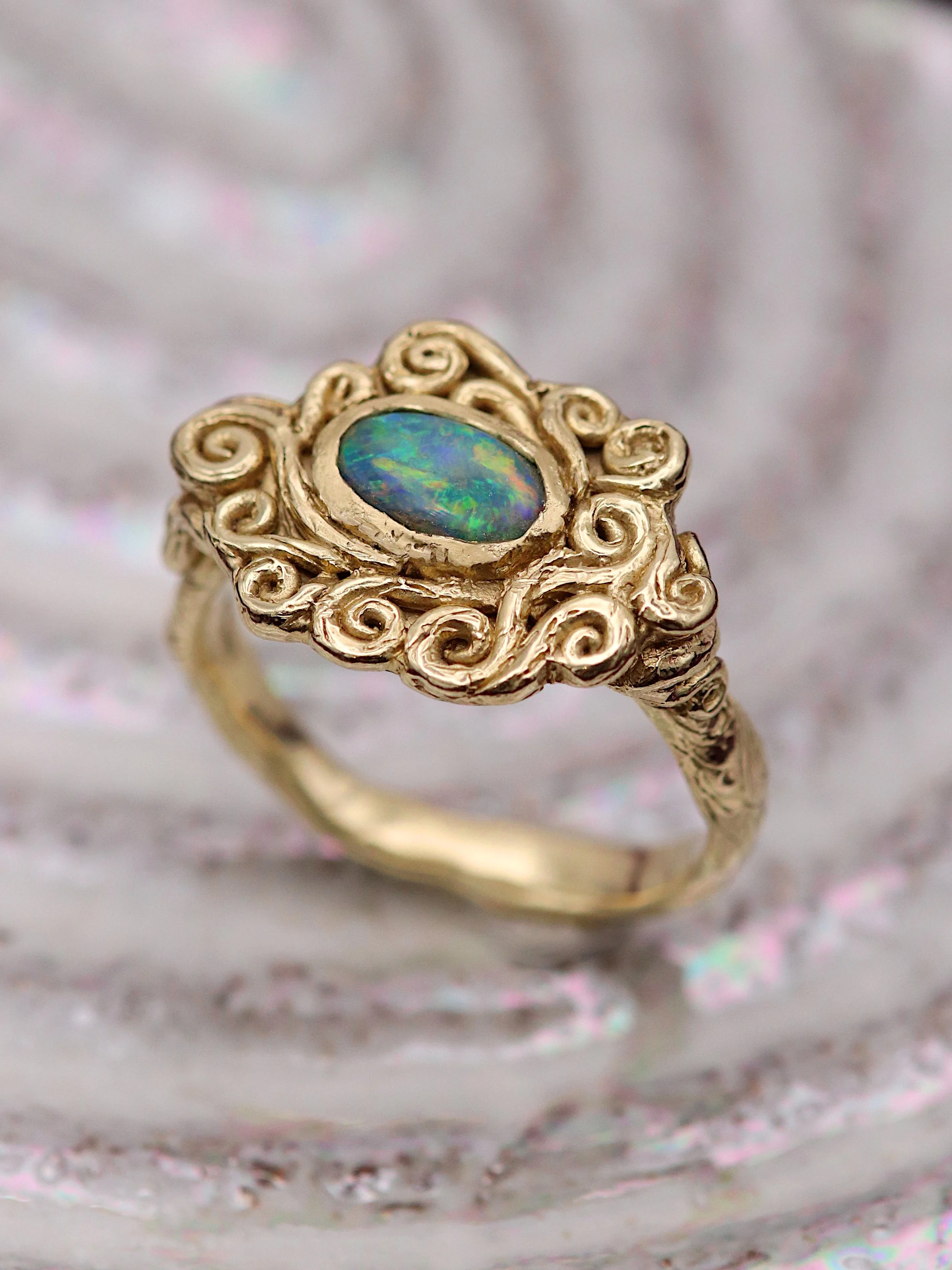 Lightning Ridge Opal Swirling Ring