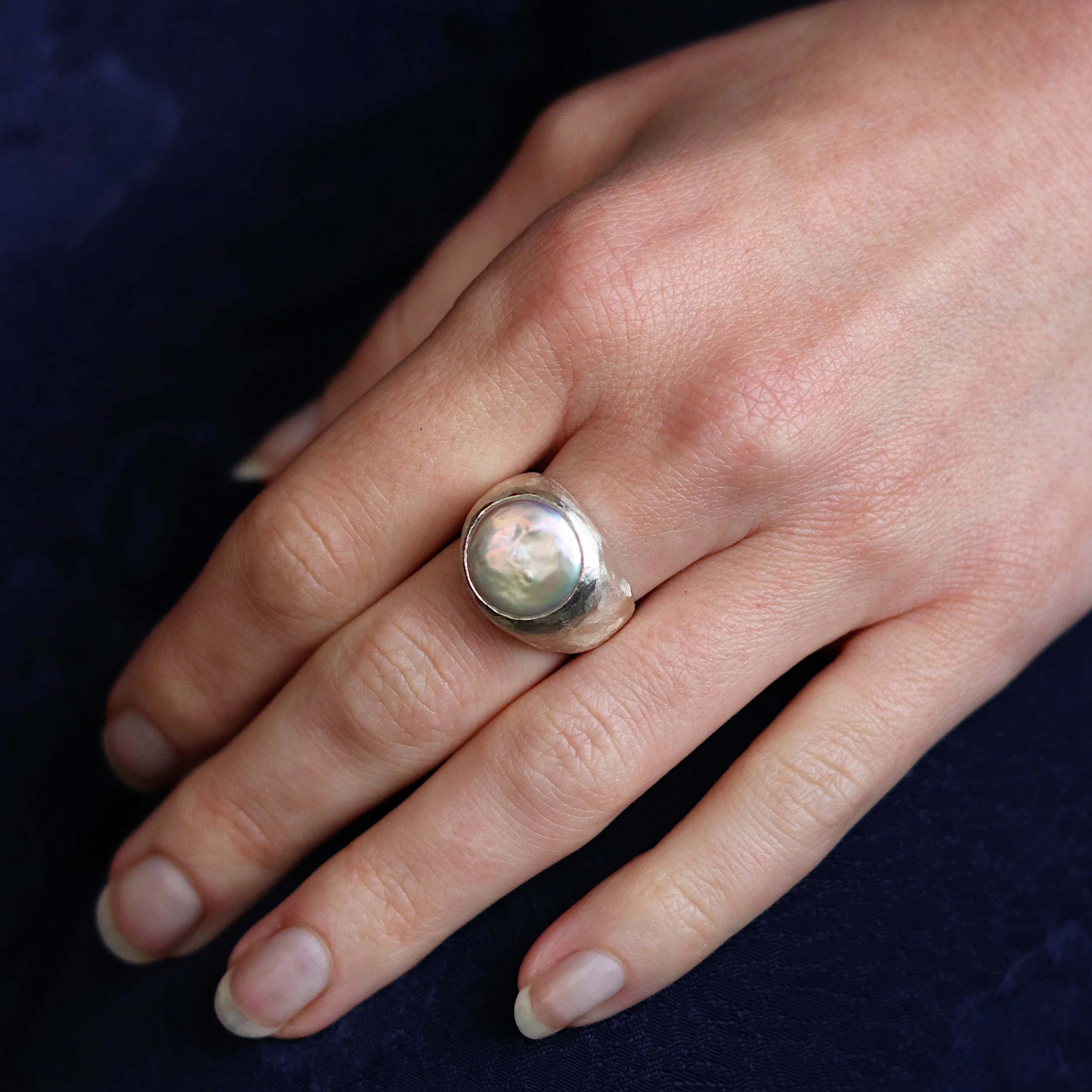 metallic silver pearl signet ring on hand.jpg